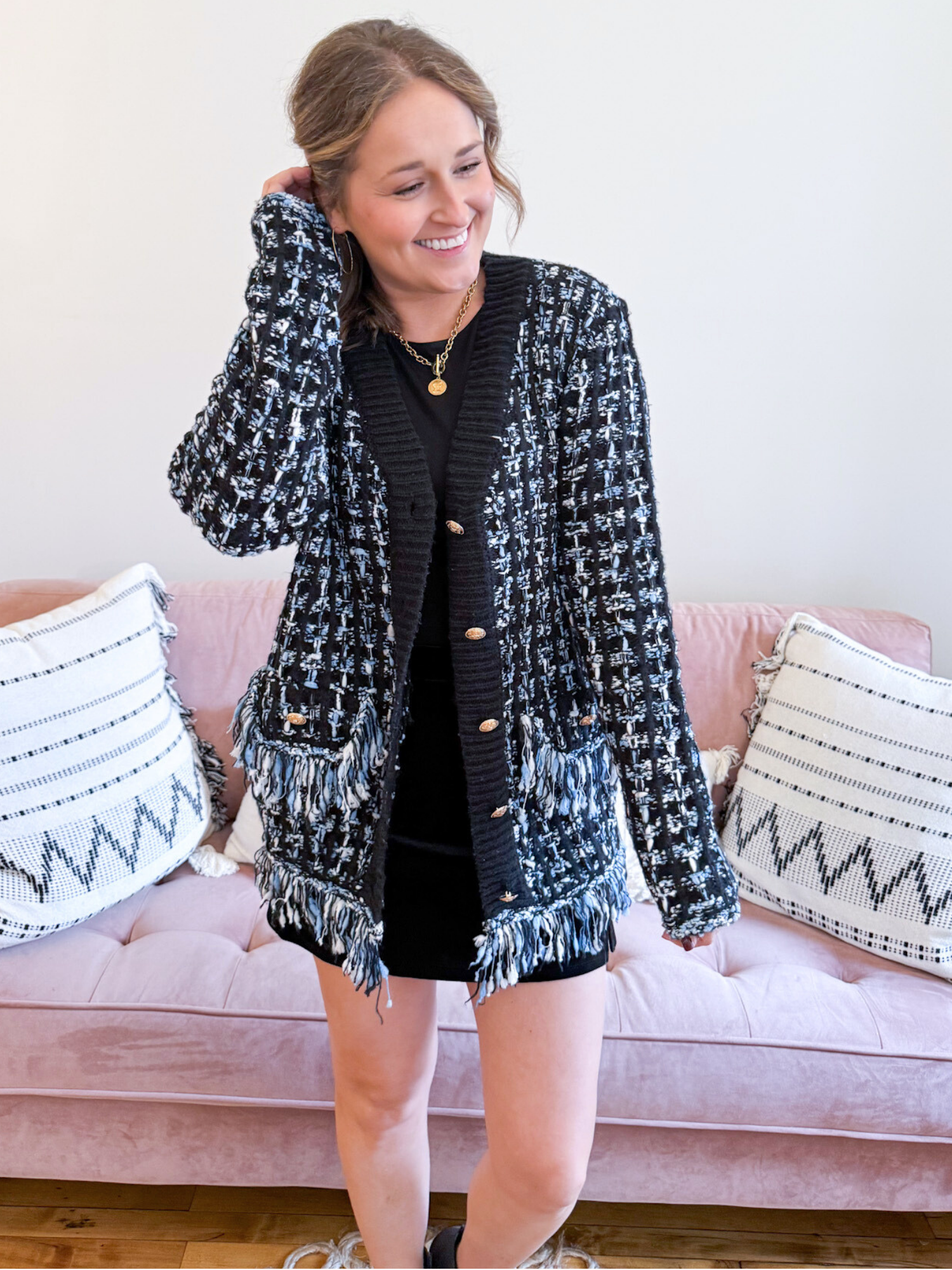 Coco Fringe Tweed Cardigan - The Collective Rose