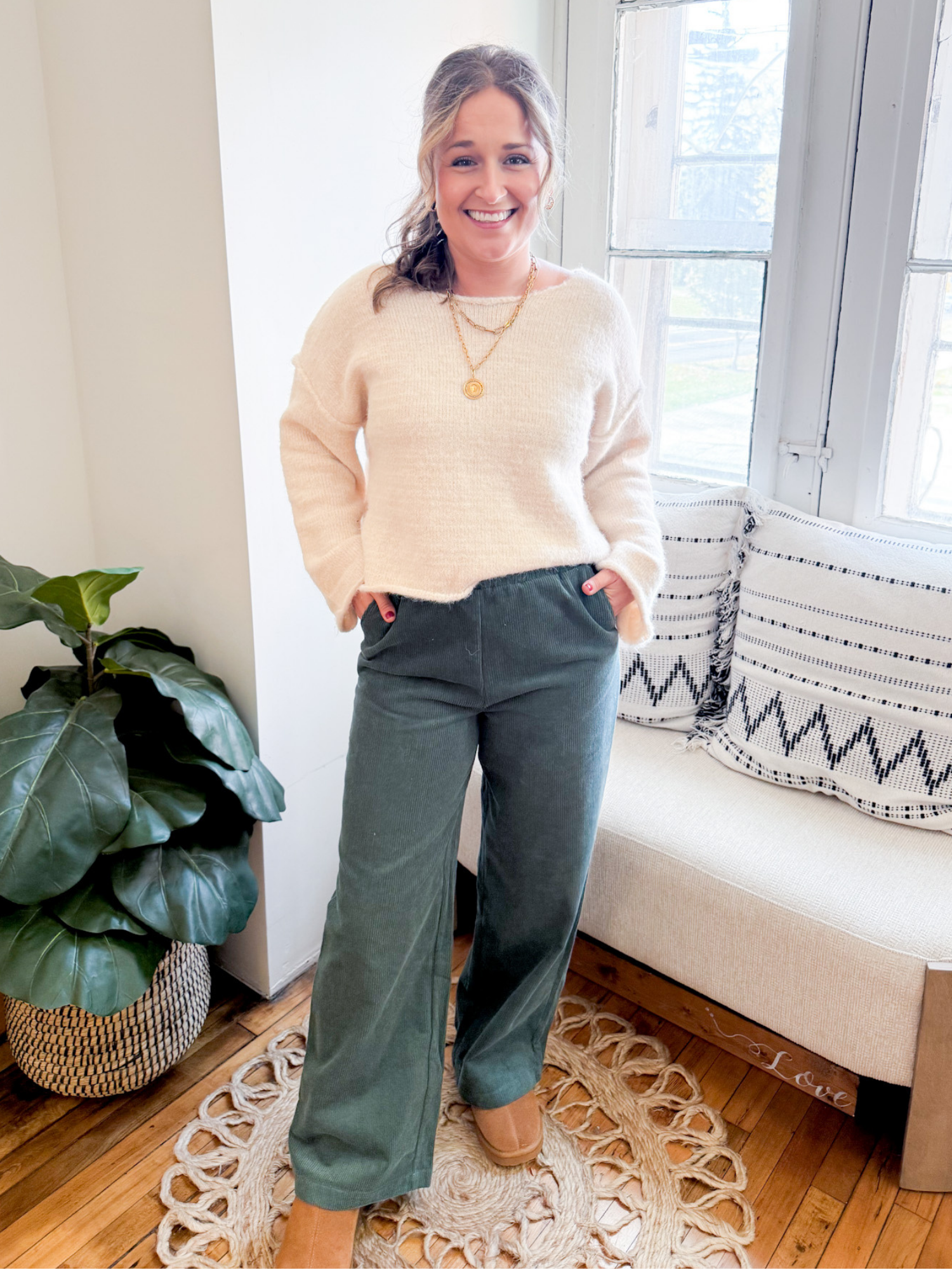 Sofia Corduroy Wide Leg Pants - The Collective Rose