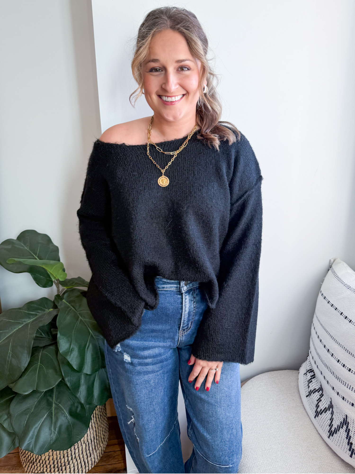 Max Boat Neck Sweater - Black - The Collective Rose