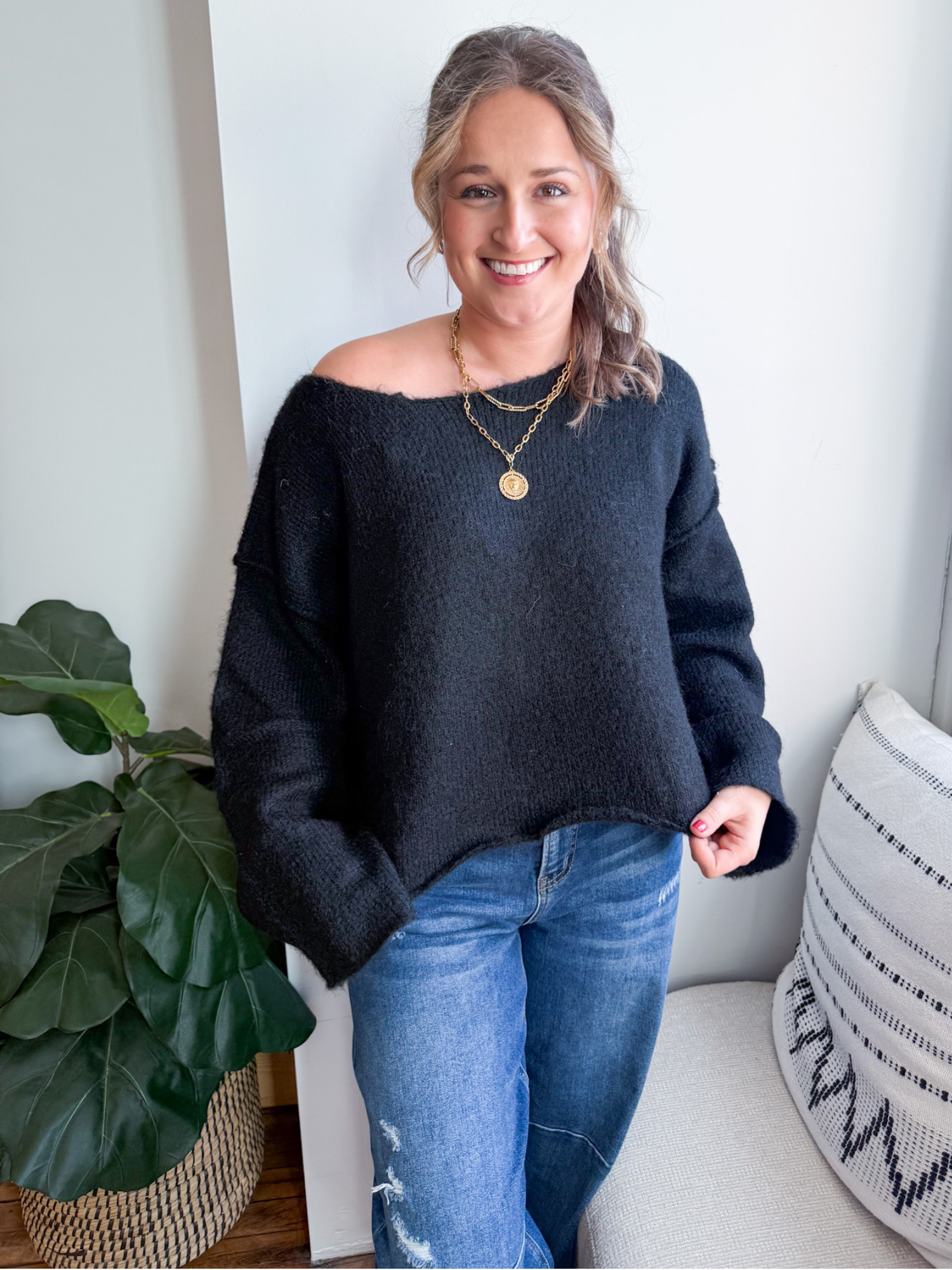 Max Boat Neck Sweater - Black - The Collective Rose