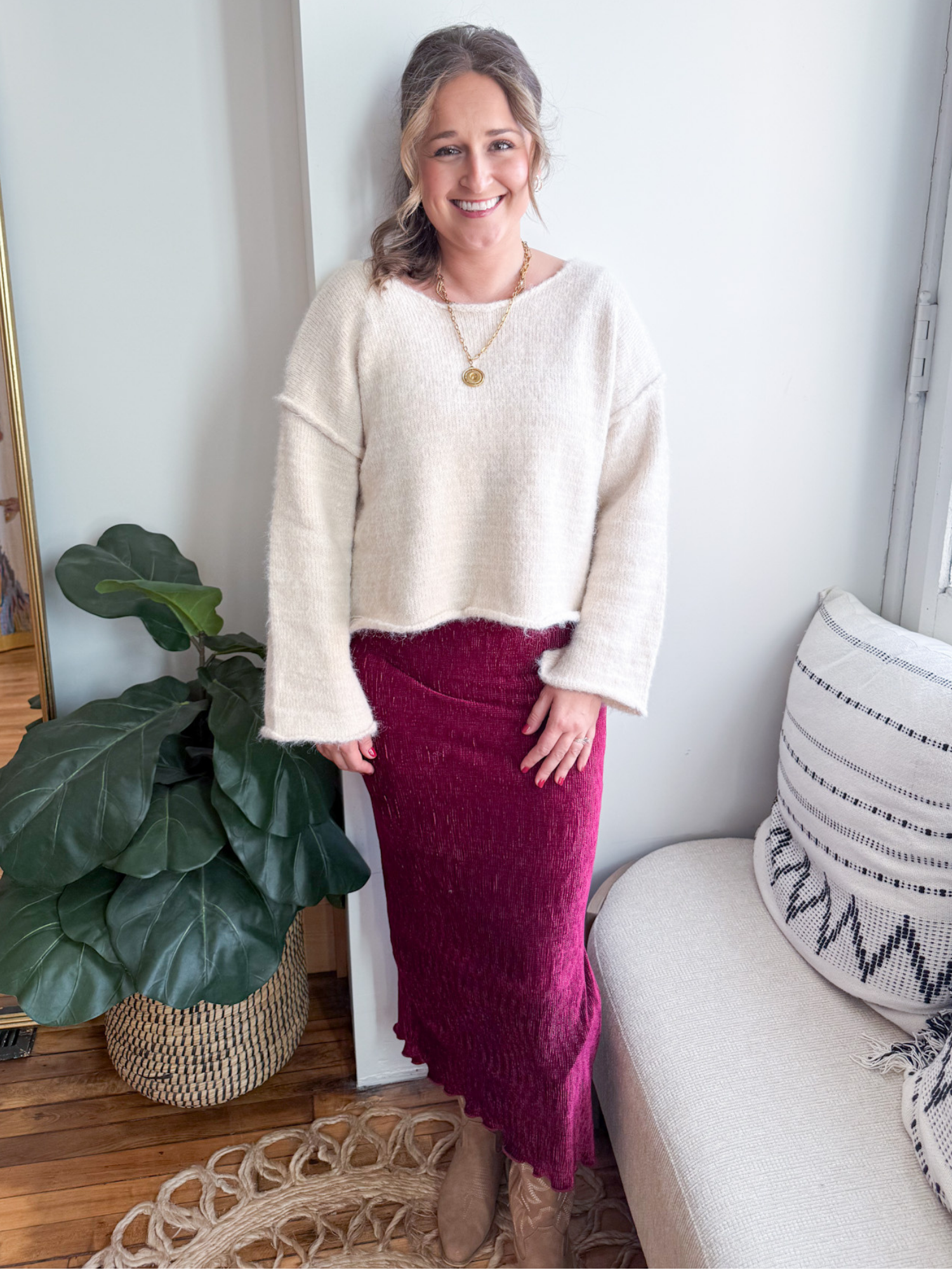 Max Boat Neck Sweater - Cream - The Collective Rose