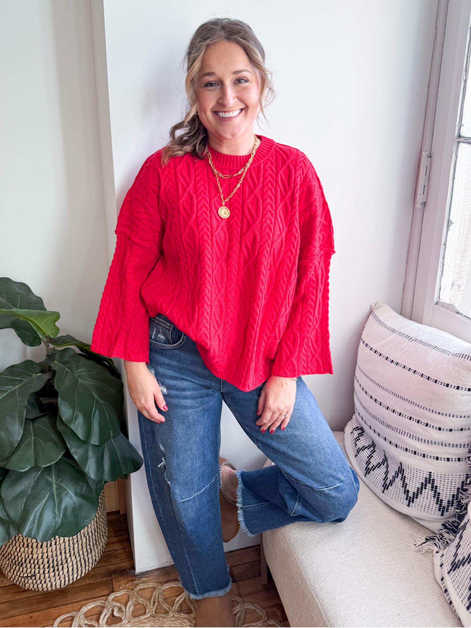 Rory Cable Knit Sweater - Red - The Collective Rose