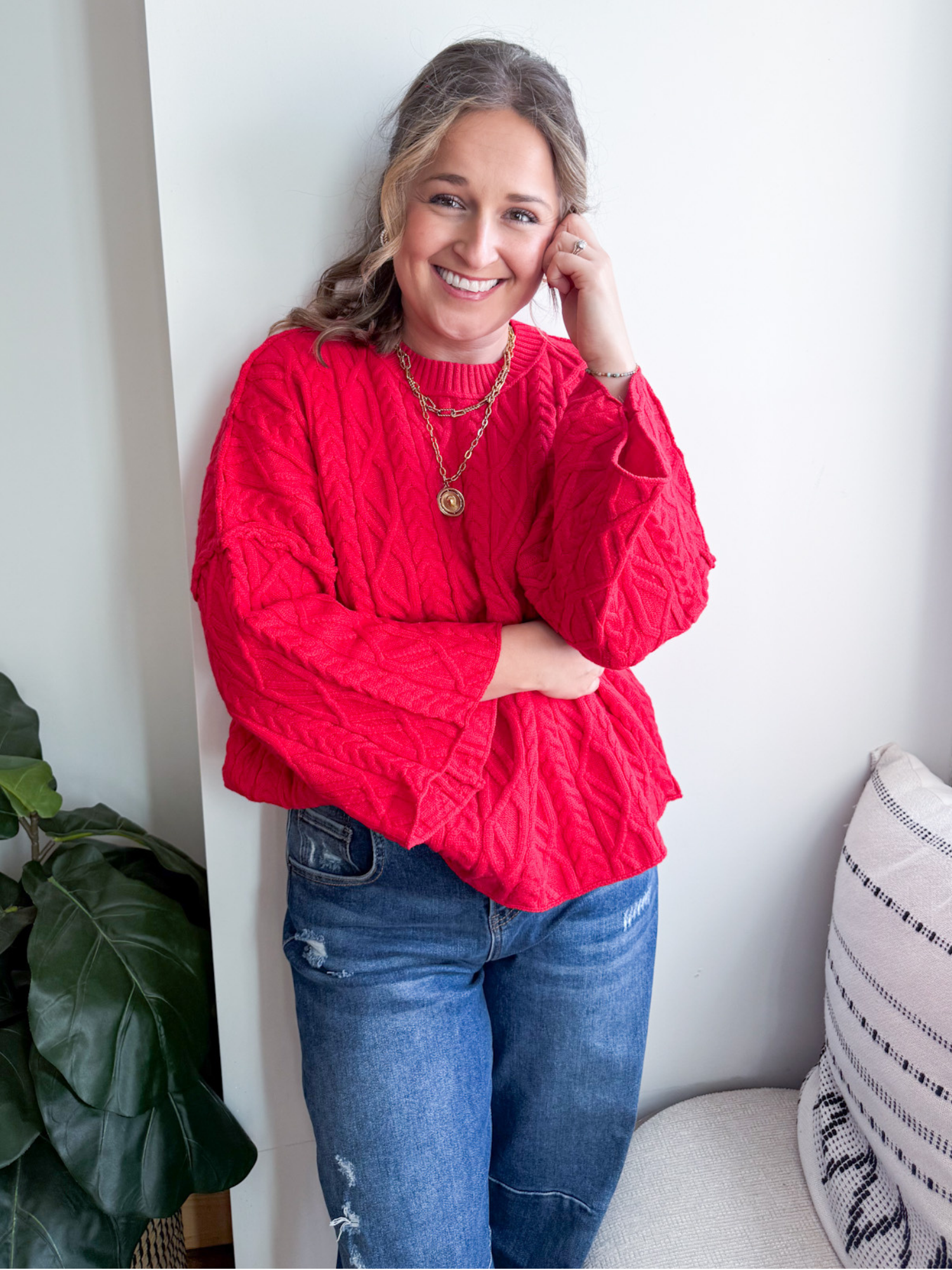 Rory Cable Knit Sweater - Red - The Collective Rose