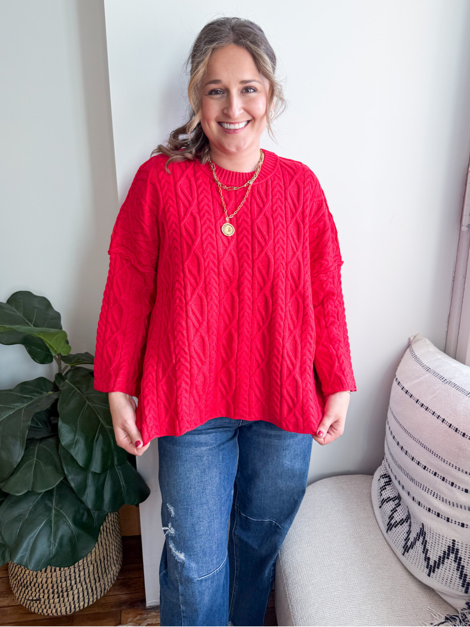 Rory Cable Knit Sweater - Red - The Collective Rose