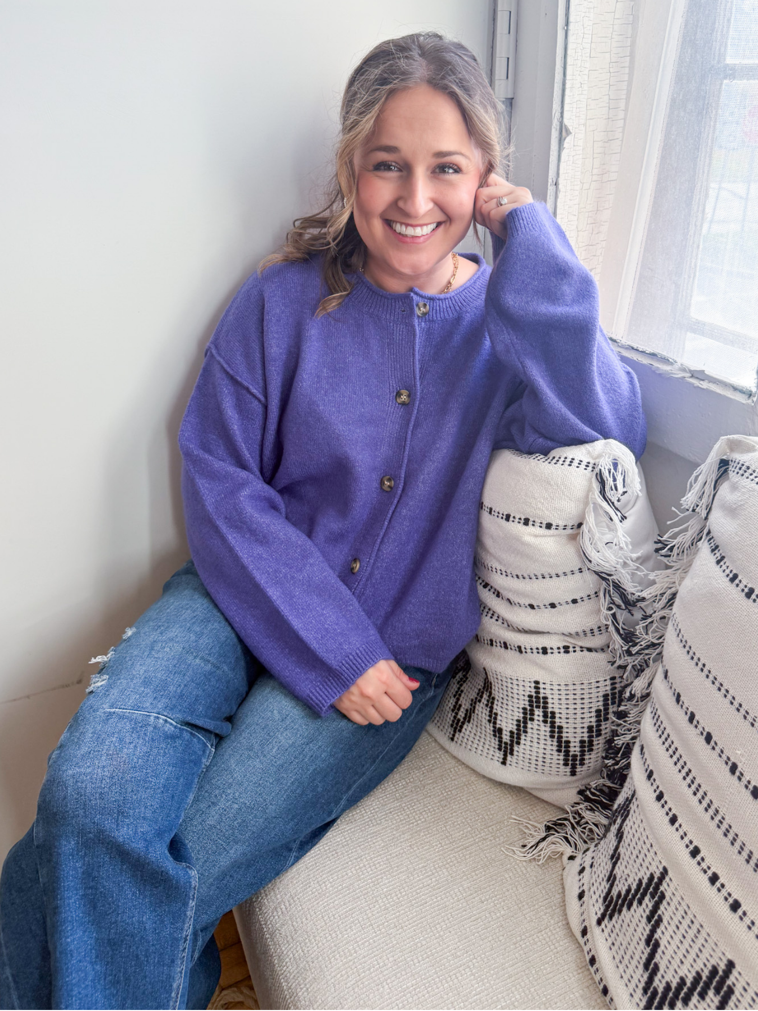 Maude Roll Neck Cardigan - Purple - The Collective Rose