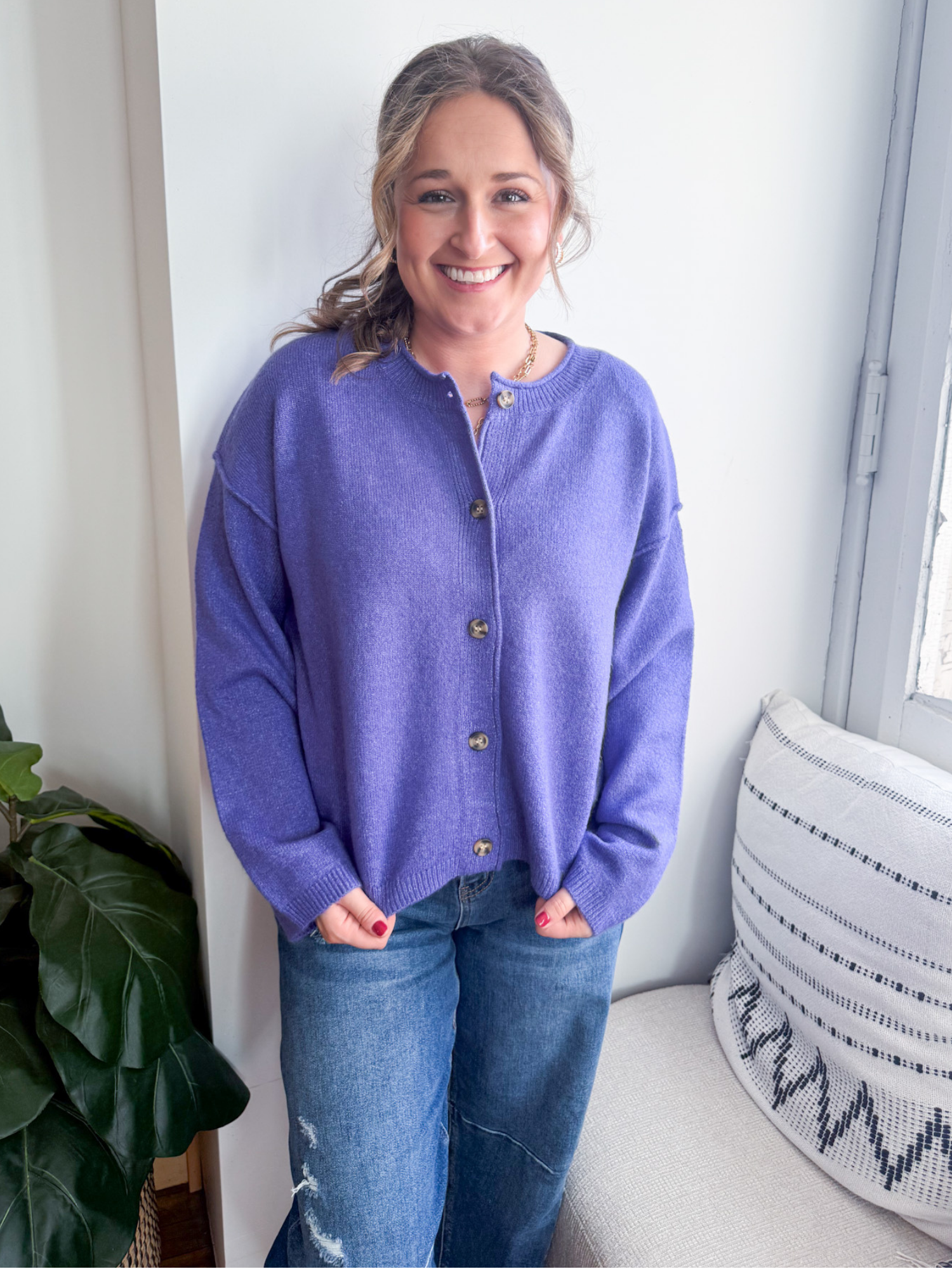 Maude Roll Neck Cardigan - Purple - The Collective Rose