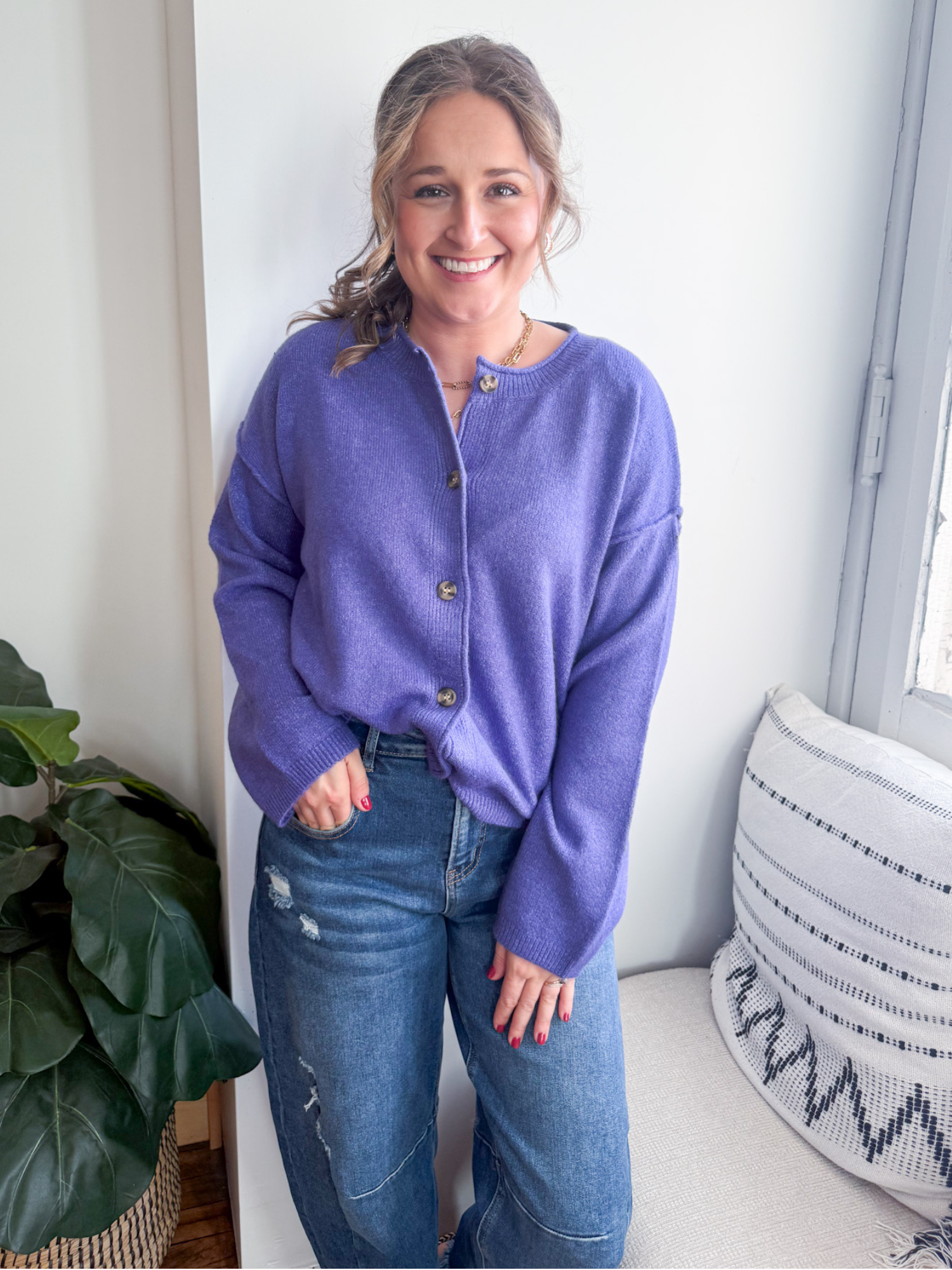 Maude Roll Neck Cardigan - Purple - The Collective Rose