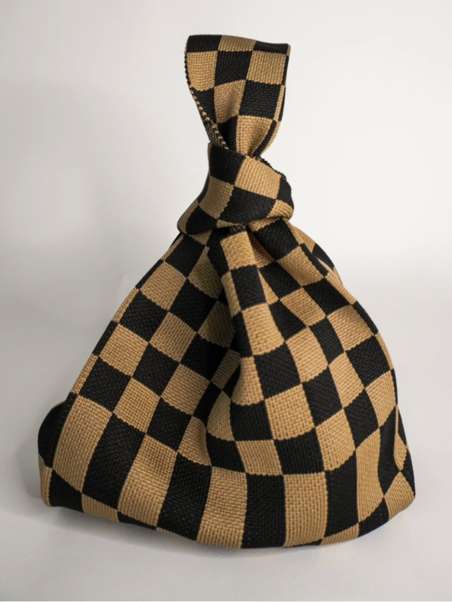 Classic Checkered Brown Washable Knot Bag - The Collective Rose