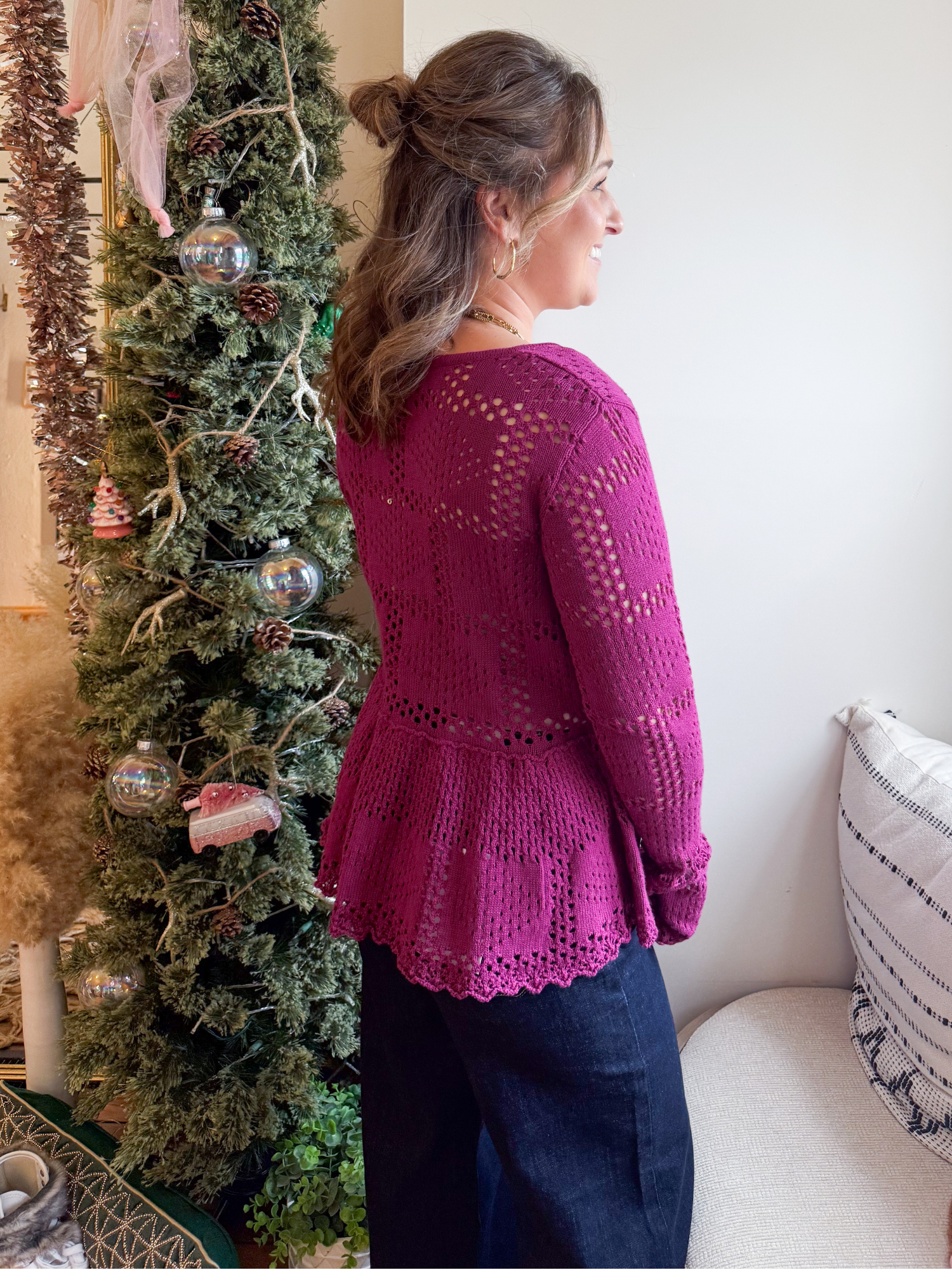 Leanne Pointelle Peplum Sweater