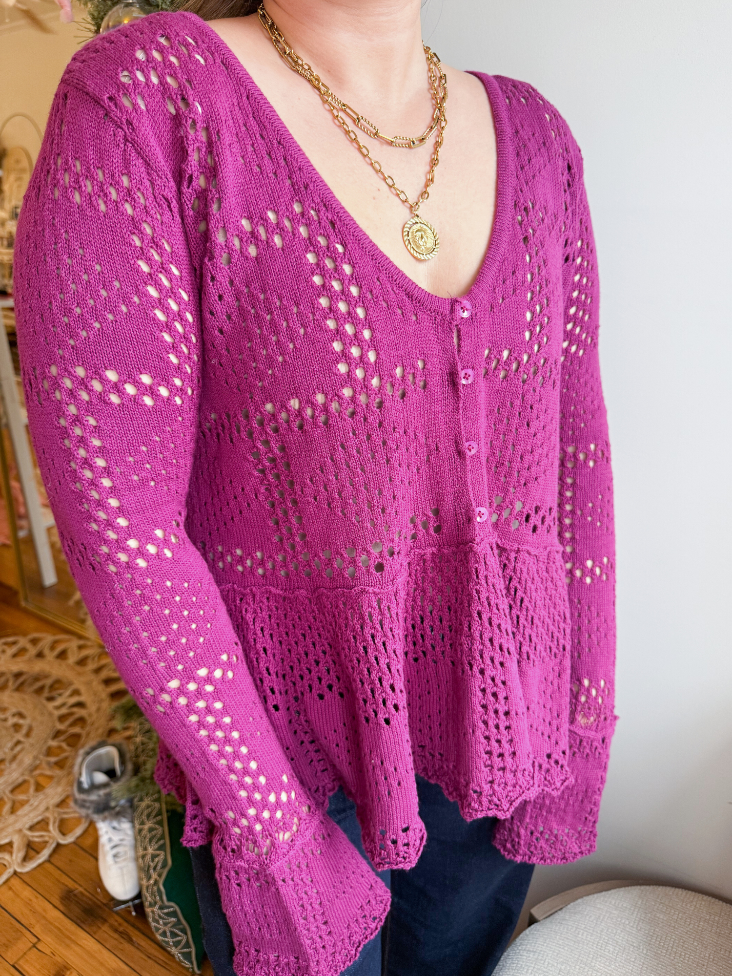 Leanne Pointelle Peplum Sweater