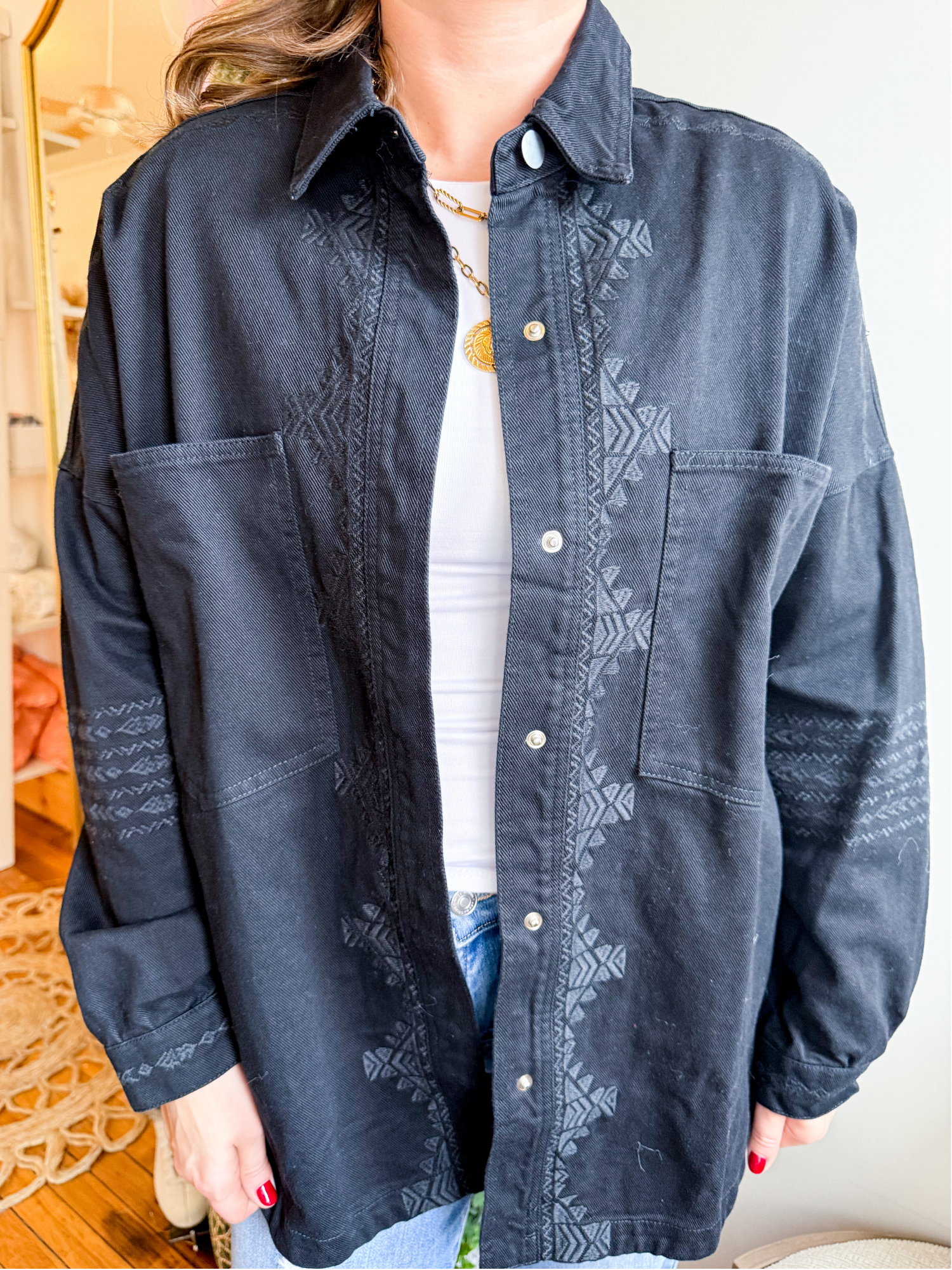 Jess Embroidered Utility Shacket