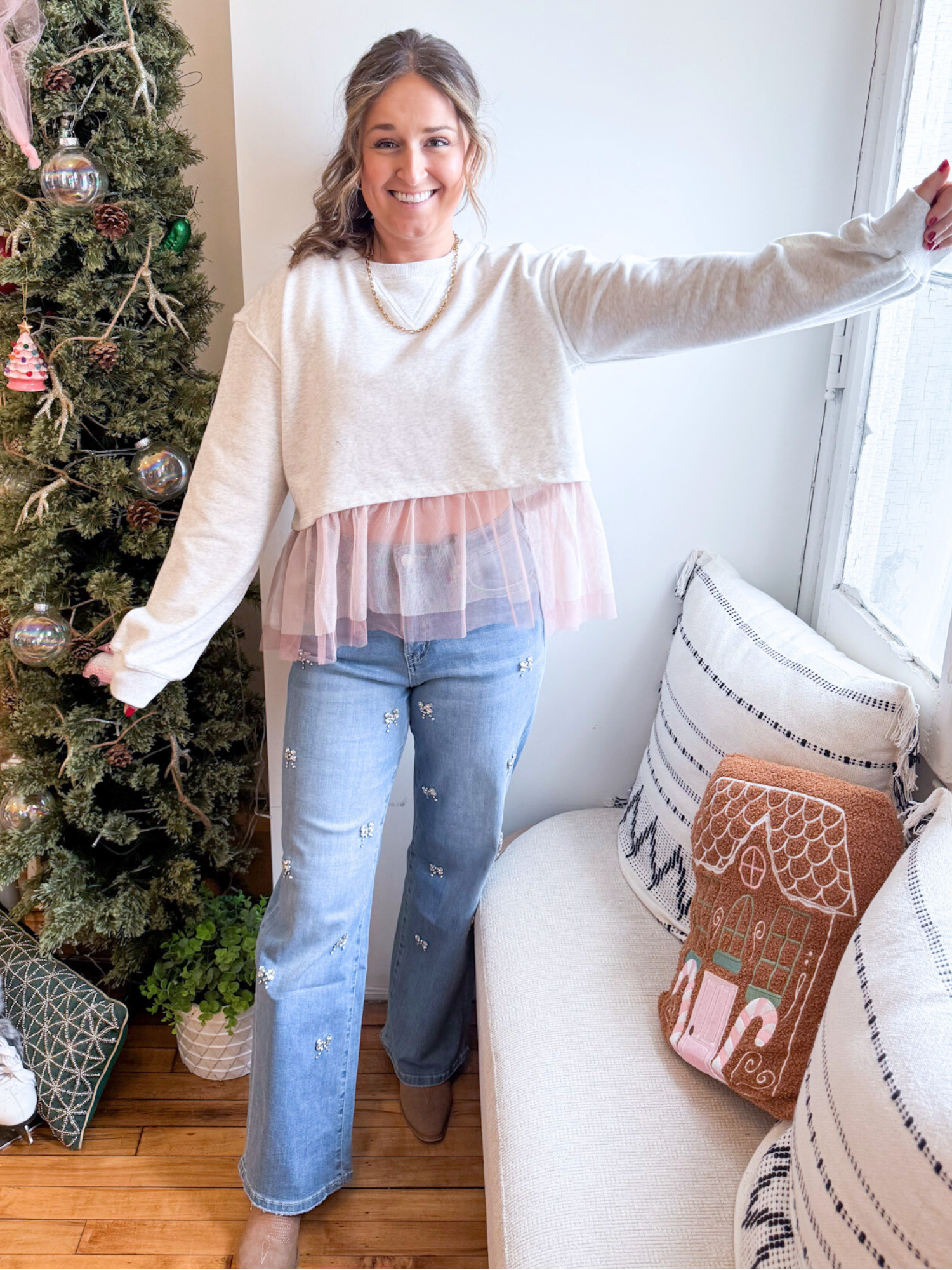 Kit Contrast Mesh Crewneck