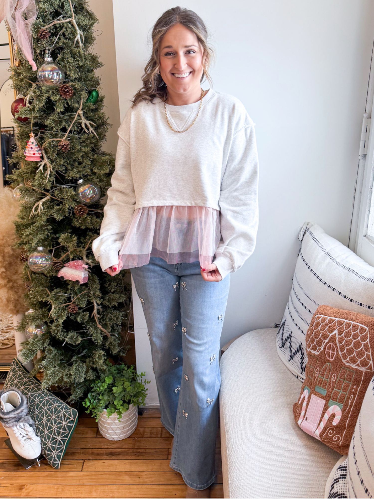 Kit Contrast Mesh Crewneck