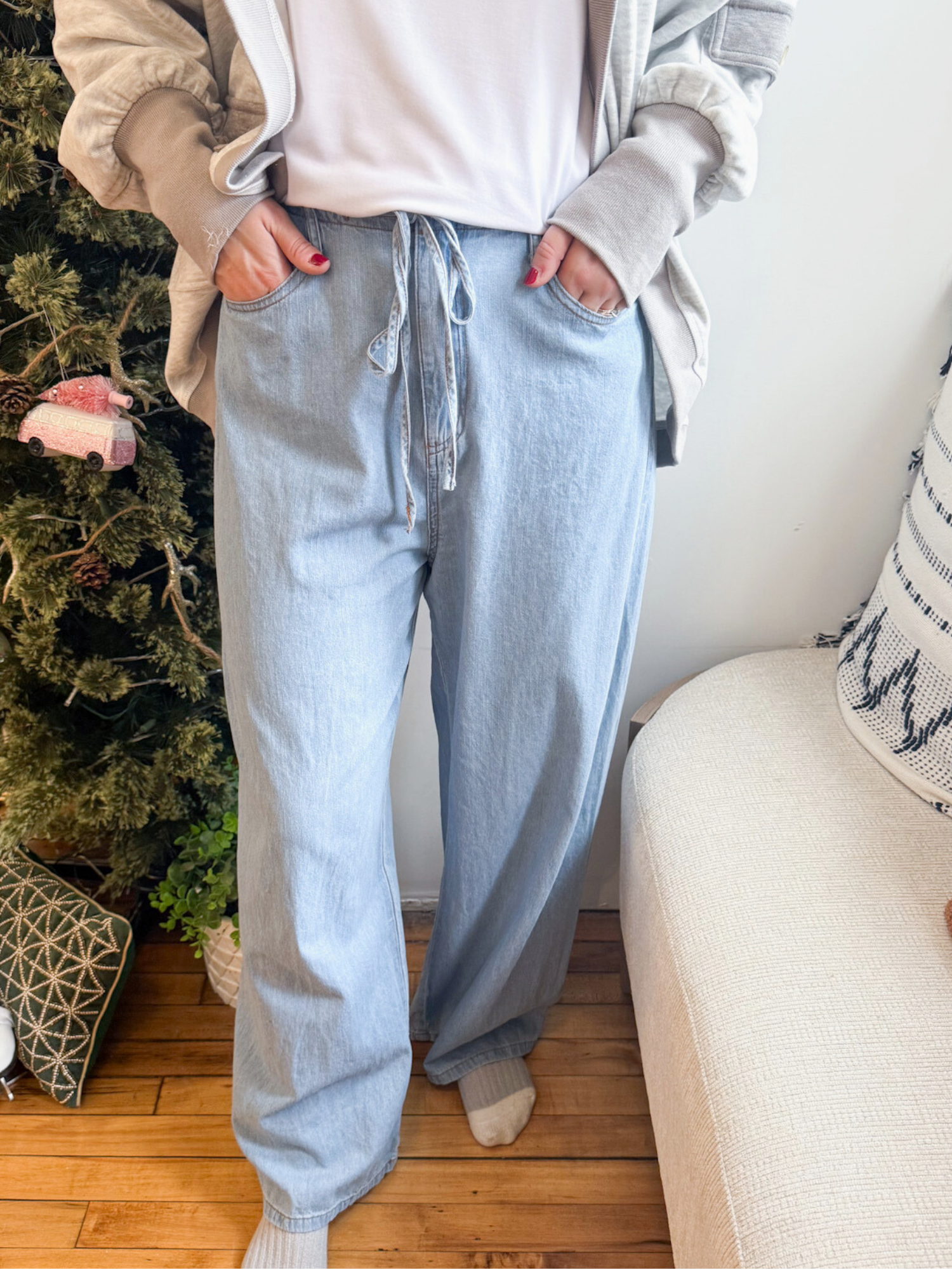 Relaxed Denim Drawstring Pants