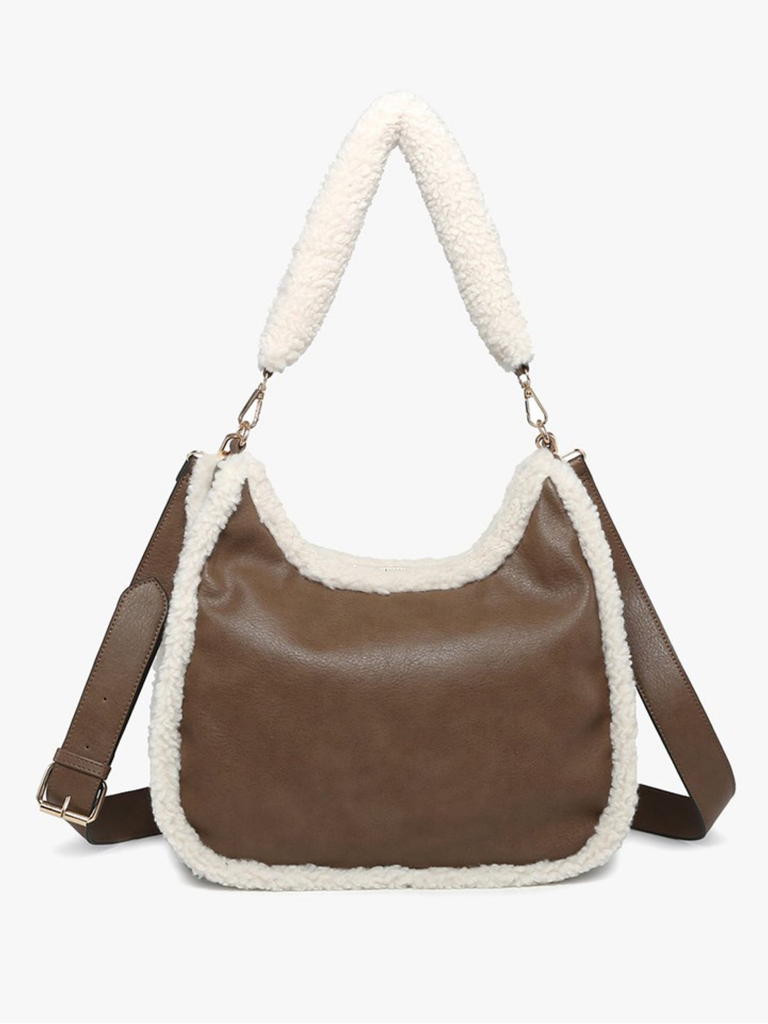 Reece Sherpa Trim Shoulder Bag - Brown - The Collective Rose
