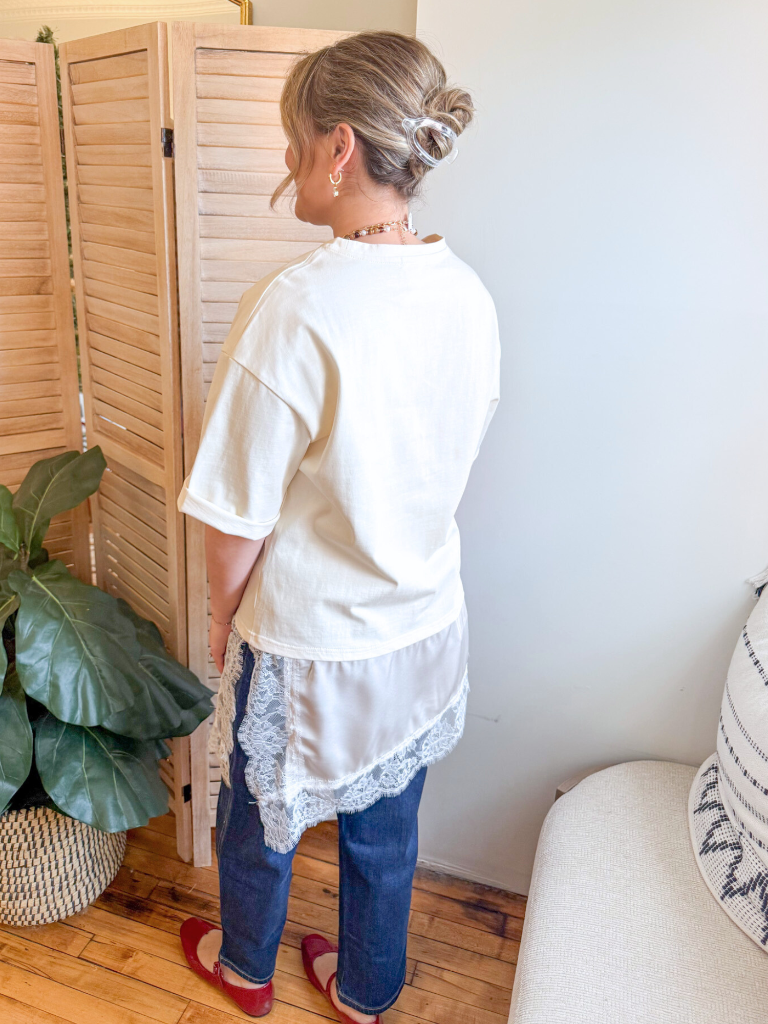 Hazel Lace Trim Tee - Off White