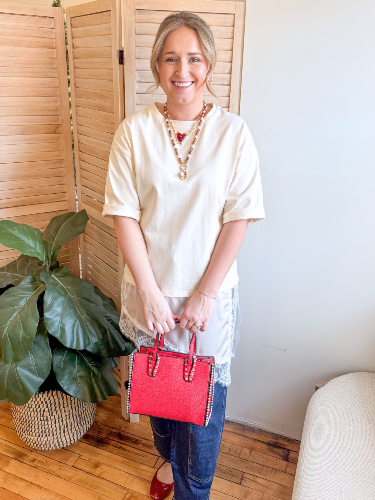 Hazel Lace Trim Tee - Off White