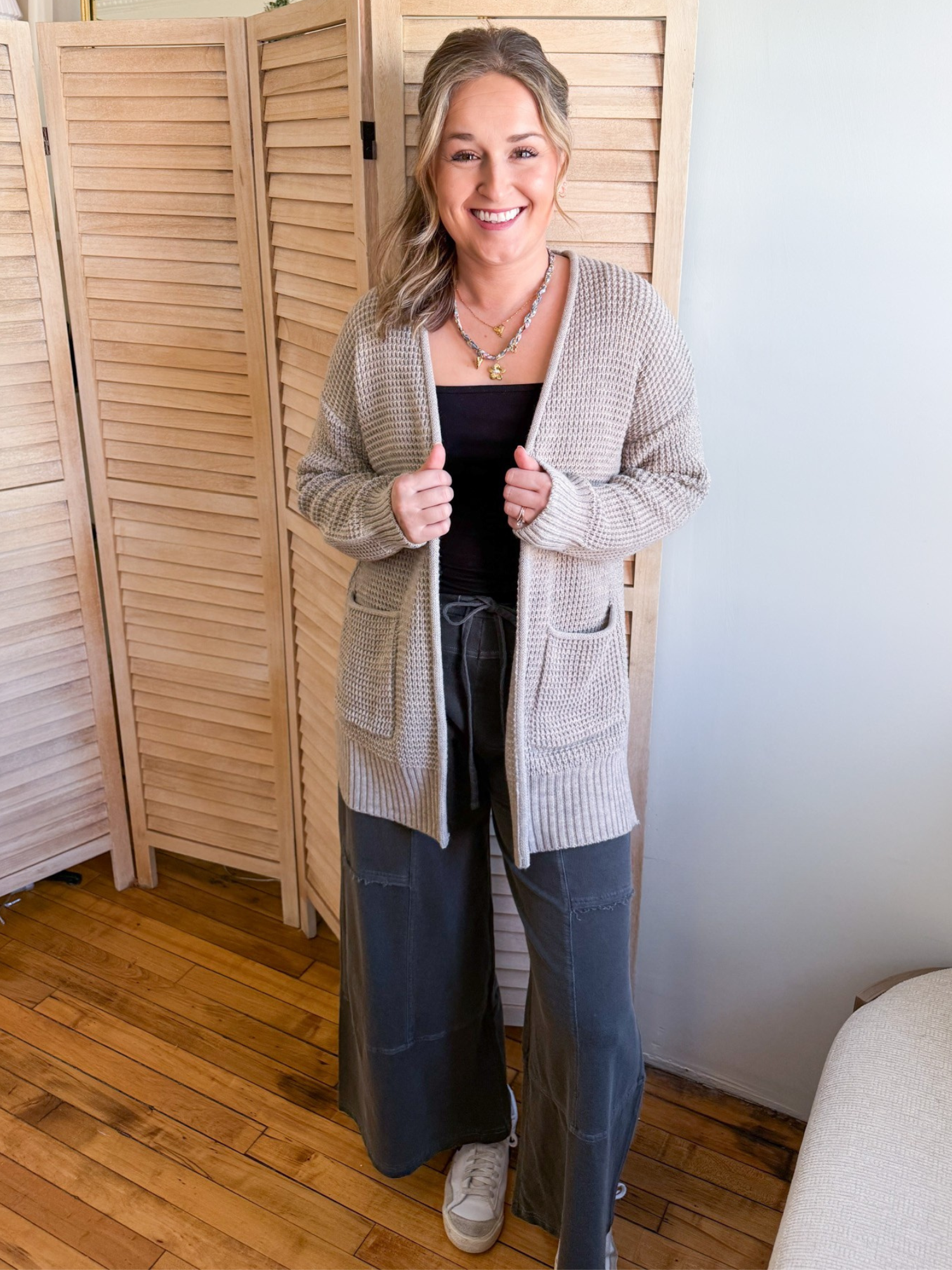 Averie Waffle Knit Cardigan - The Collective Rose