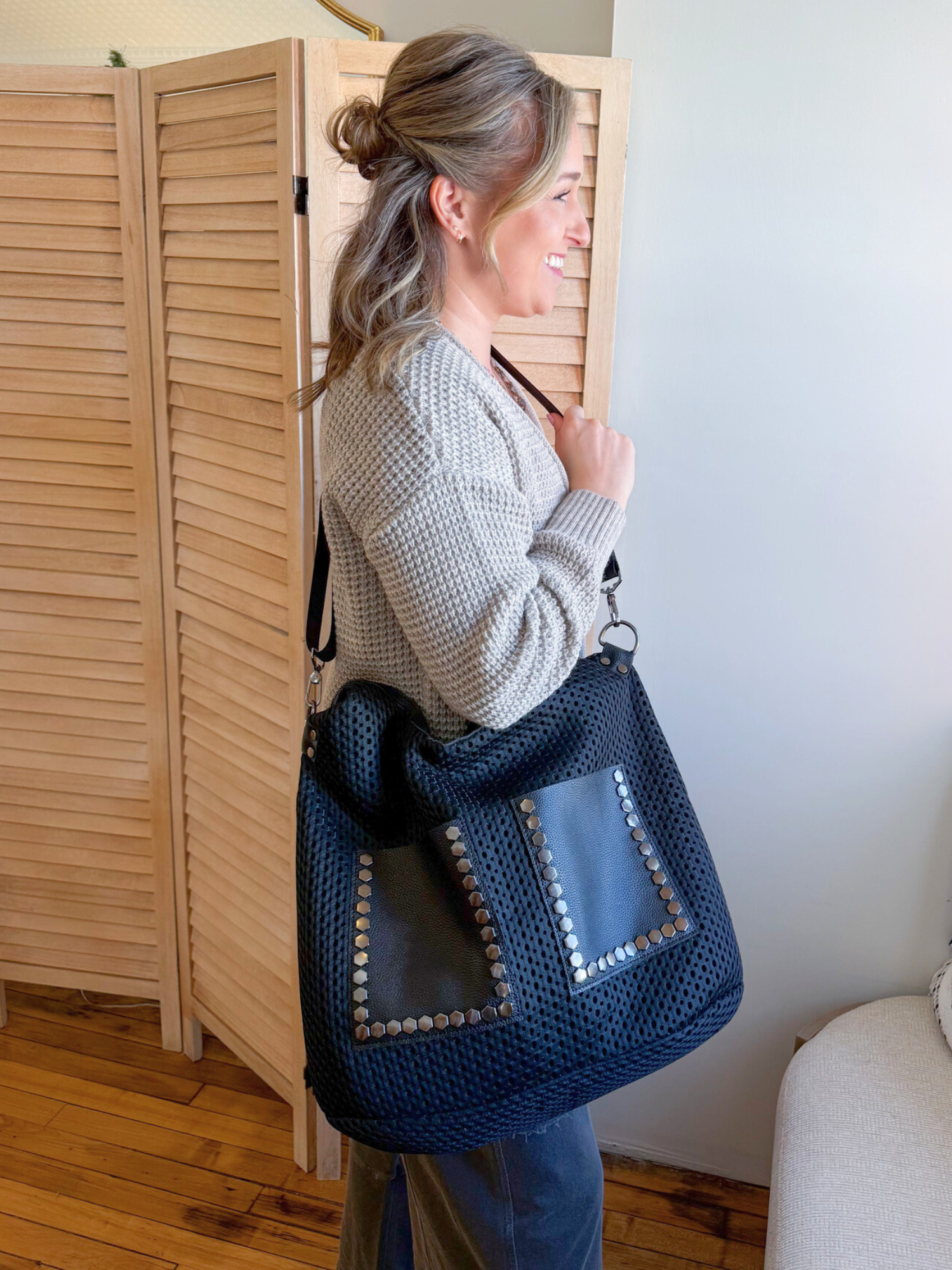 Studded Mesh Tote Bag - The Collective Rose