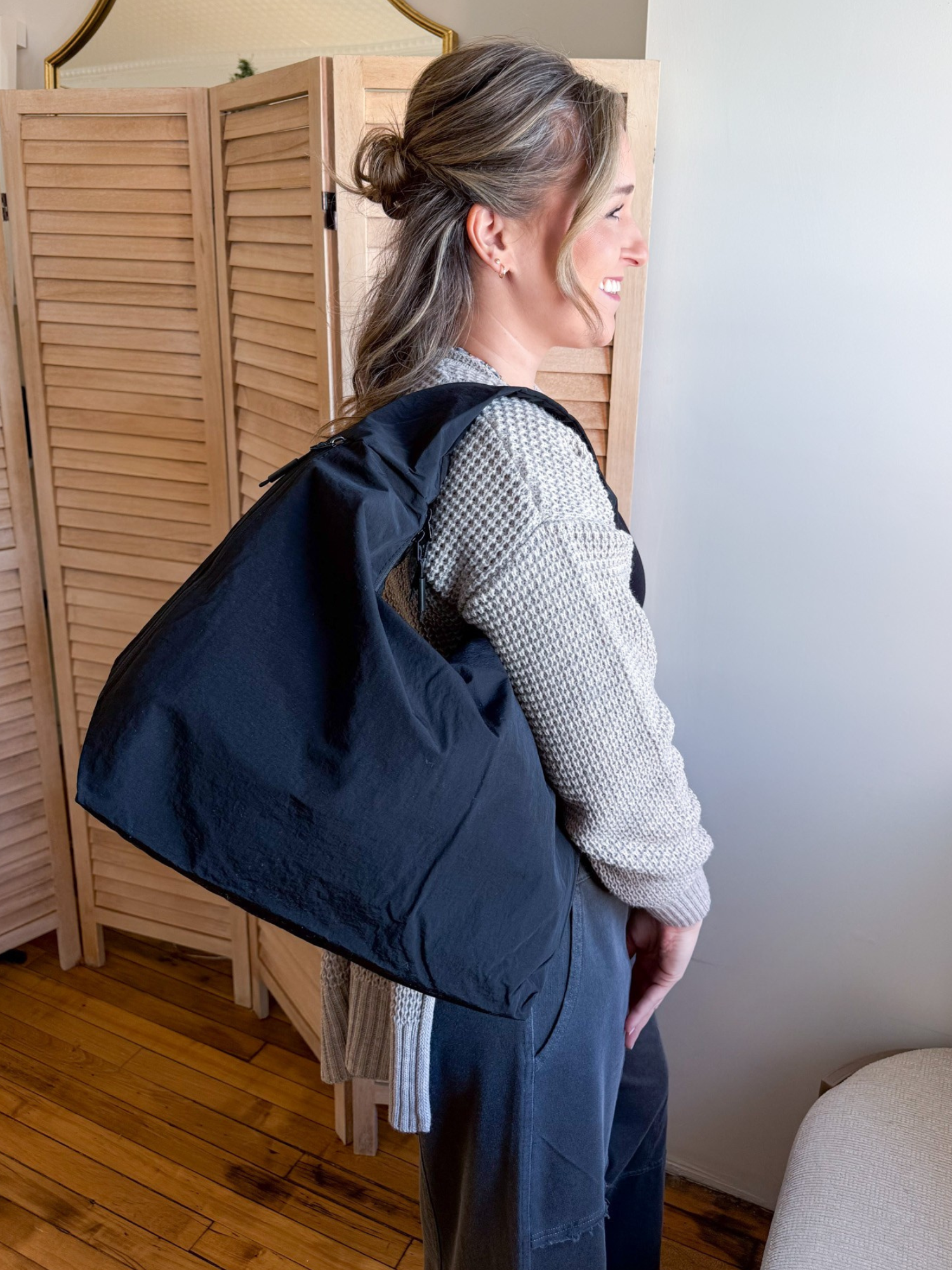 Draped Slouchy Shoulder Bag - Black - The Collective Rose