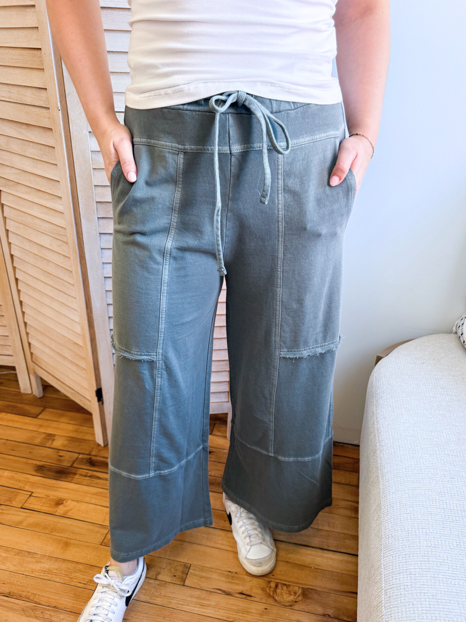 Erin French Terry Wide Leg Pants - Ash Jade