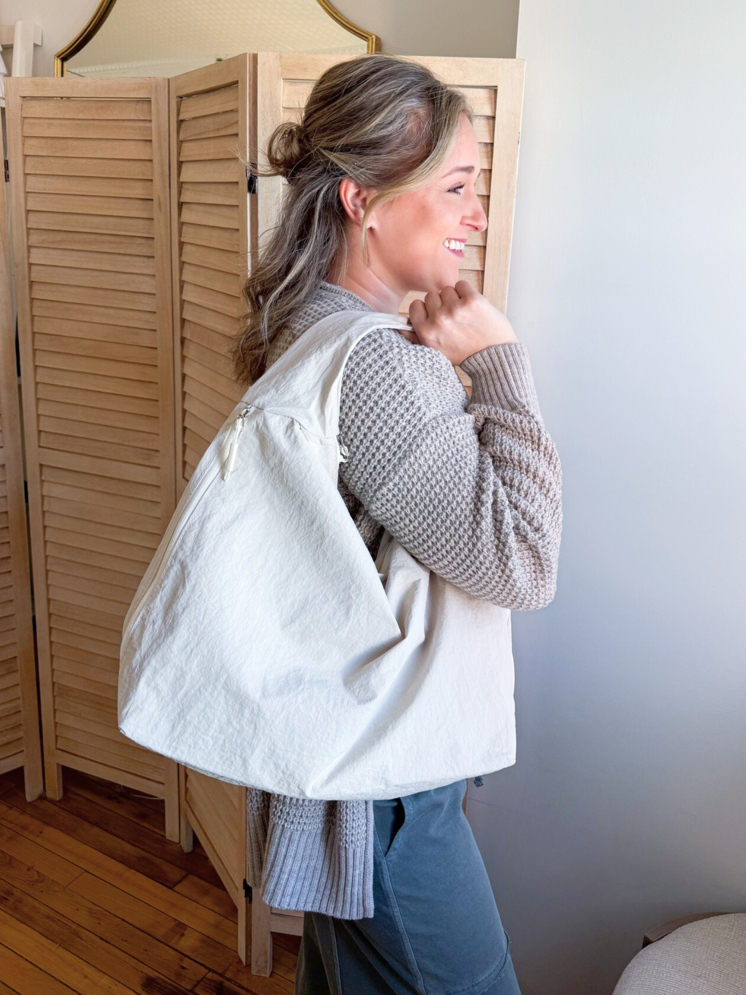 Draped Slouchy Shoulder Bag - Beige - The Collective Rose