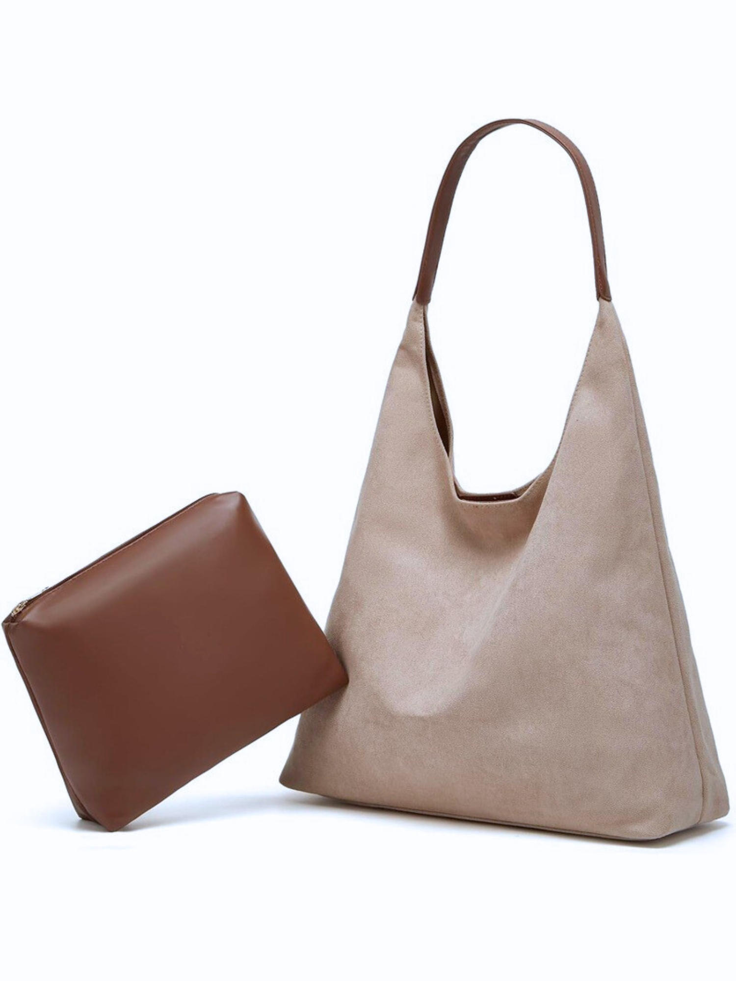 Suede Hobo Tote Bag - Beige - The Collective Rose