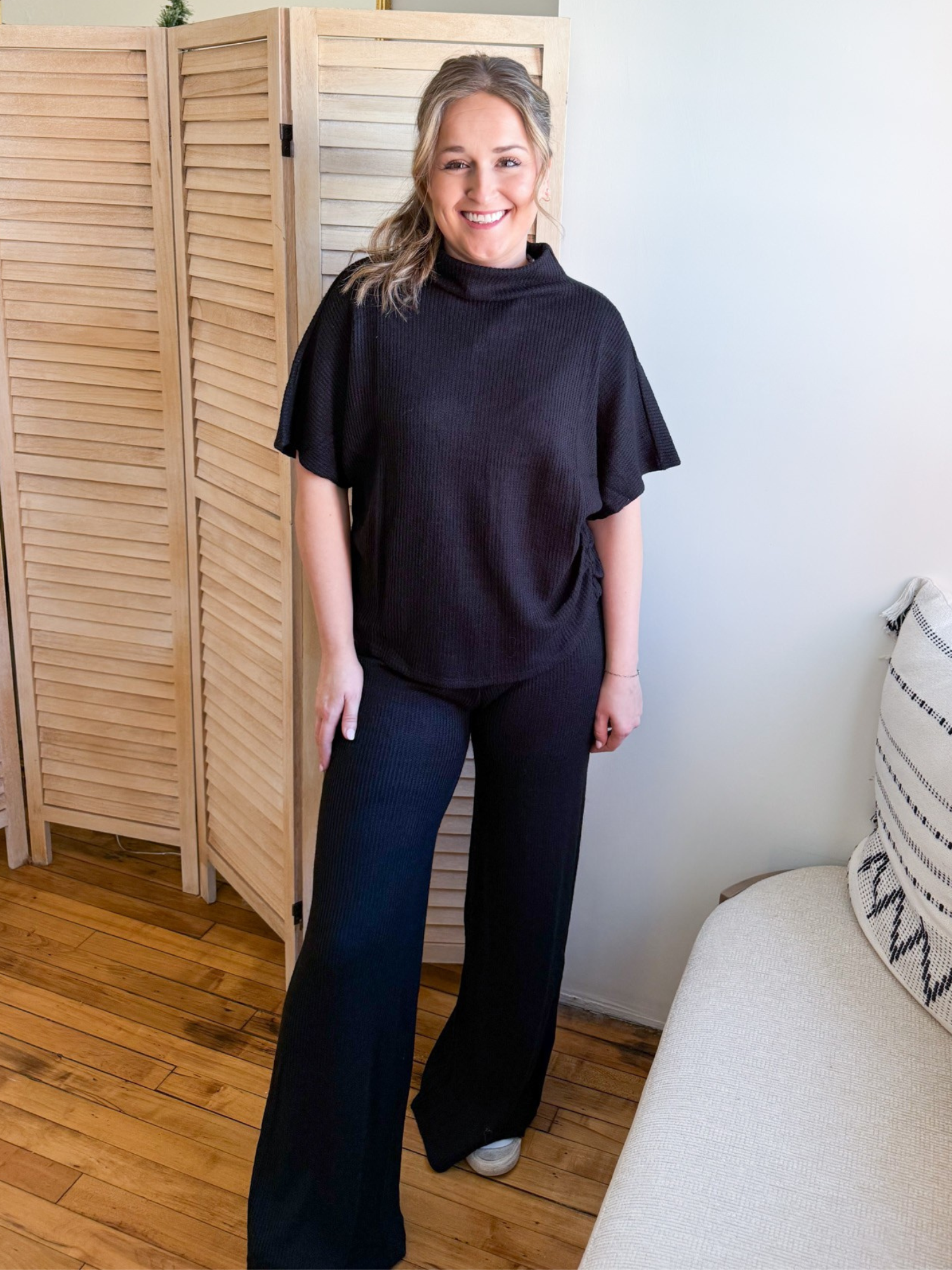 Mara Wide Leg Sweater Pants - Black - The Collective Rose