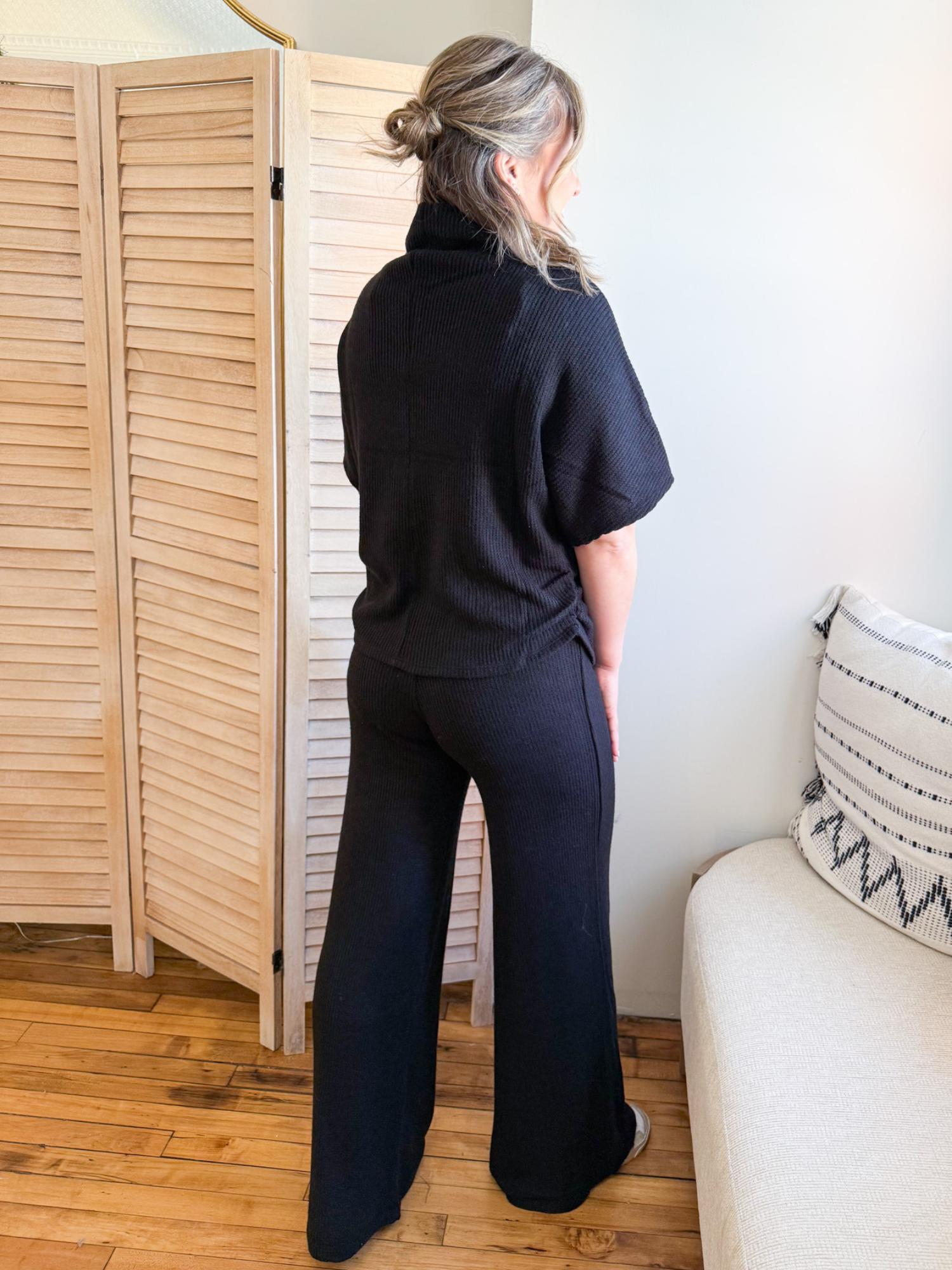 Mara Wide Leg Sweater Pants - Black - The Collective Rose