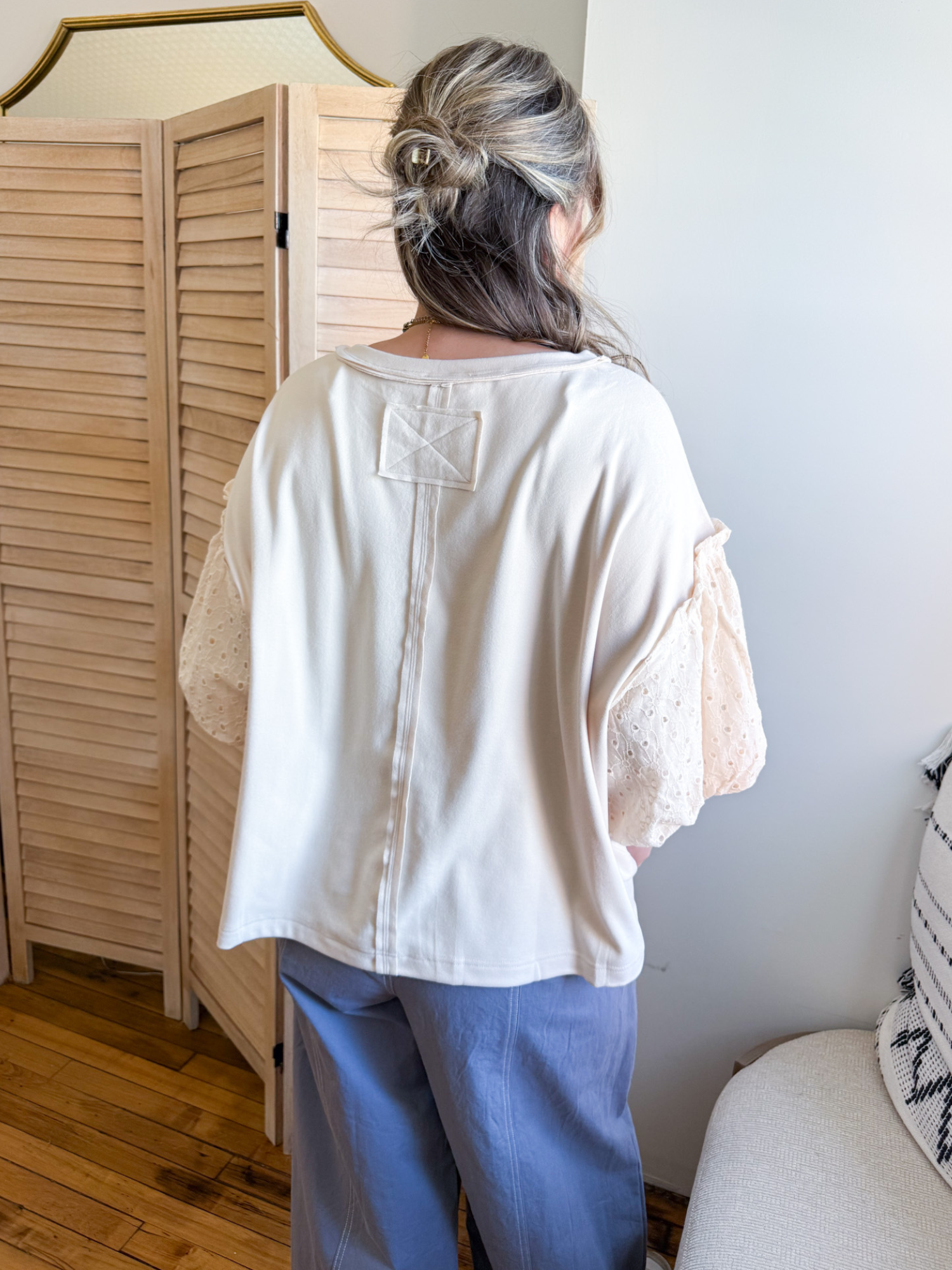 True Love Eyelet Sleeve Sweatshirt - The Collective Rose