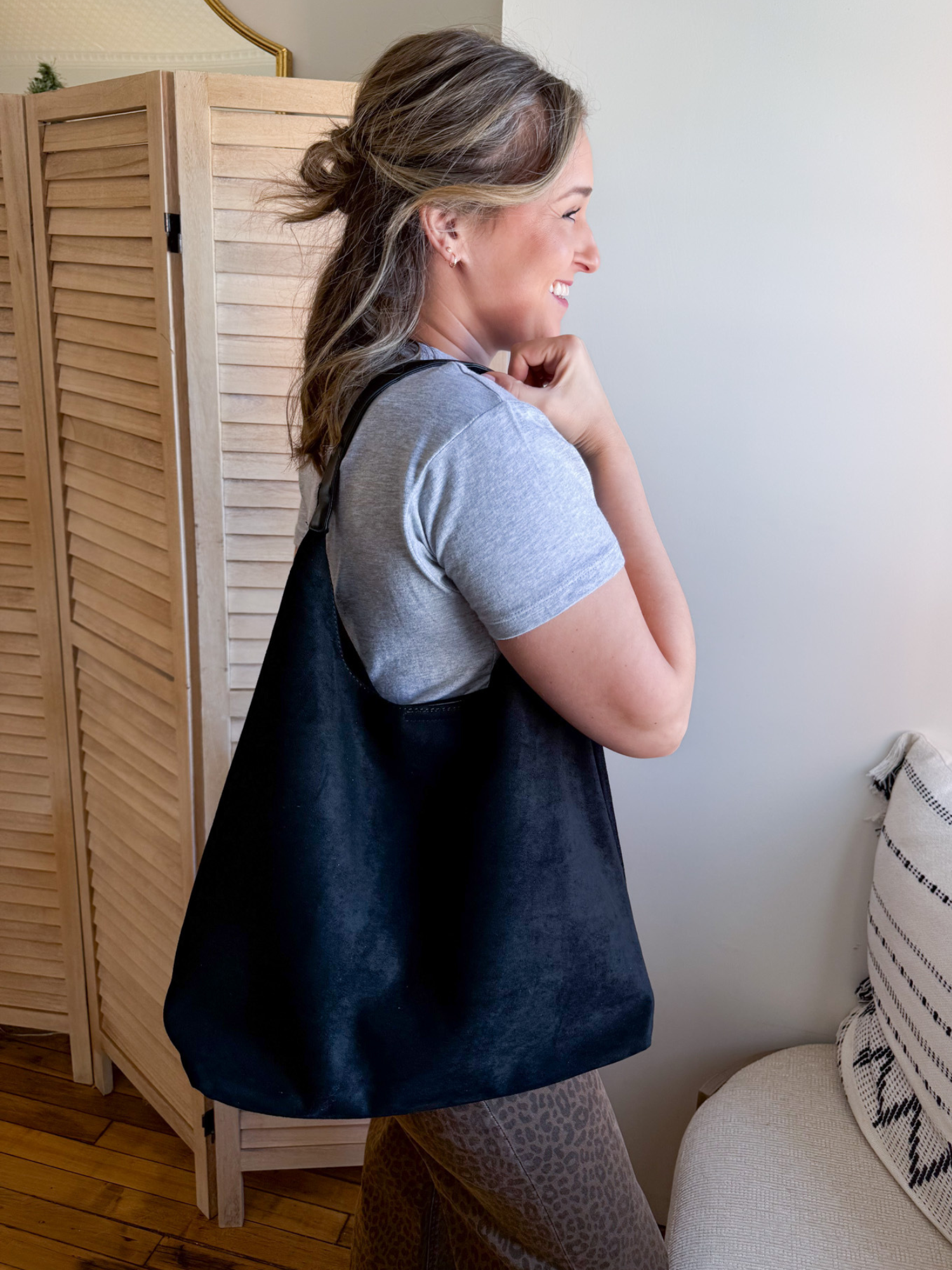 Suede Hobo Tote Bag - Black - The Collective Rose