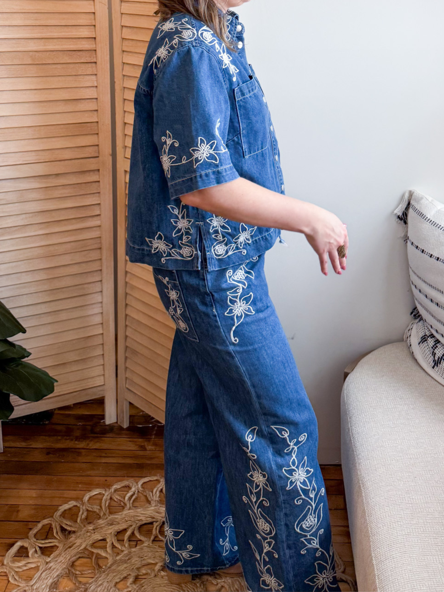 Clara Embroidered Denim Button Up