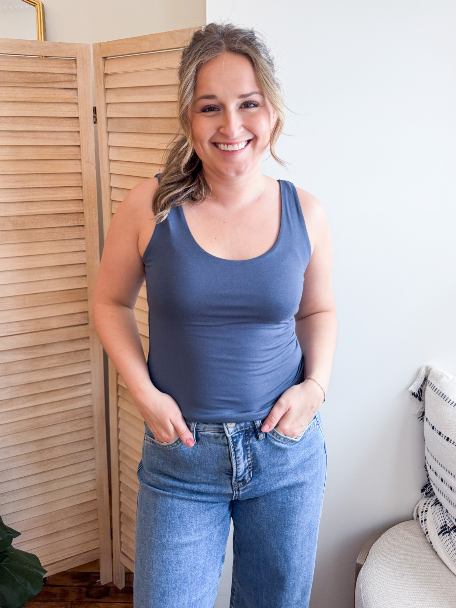 Scoop Neck Everyday Tank - Dark Denim - The Collective Rose