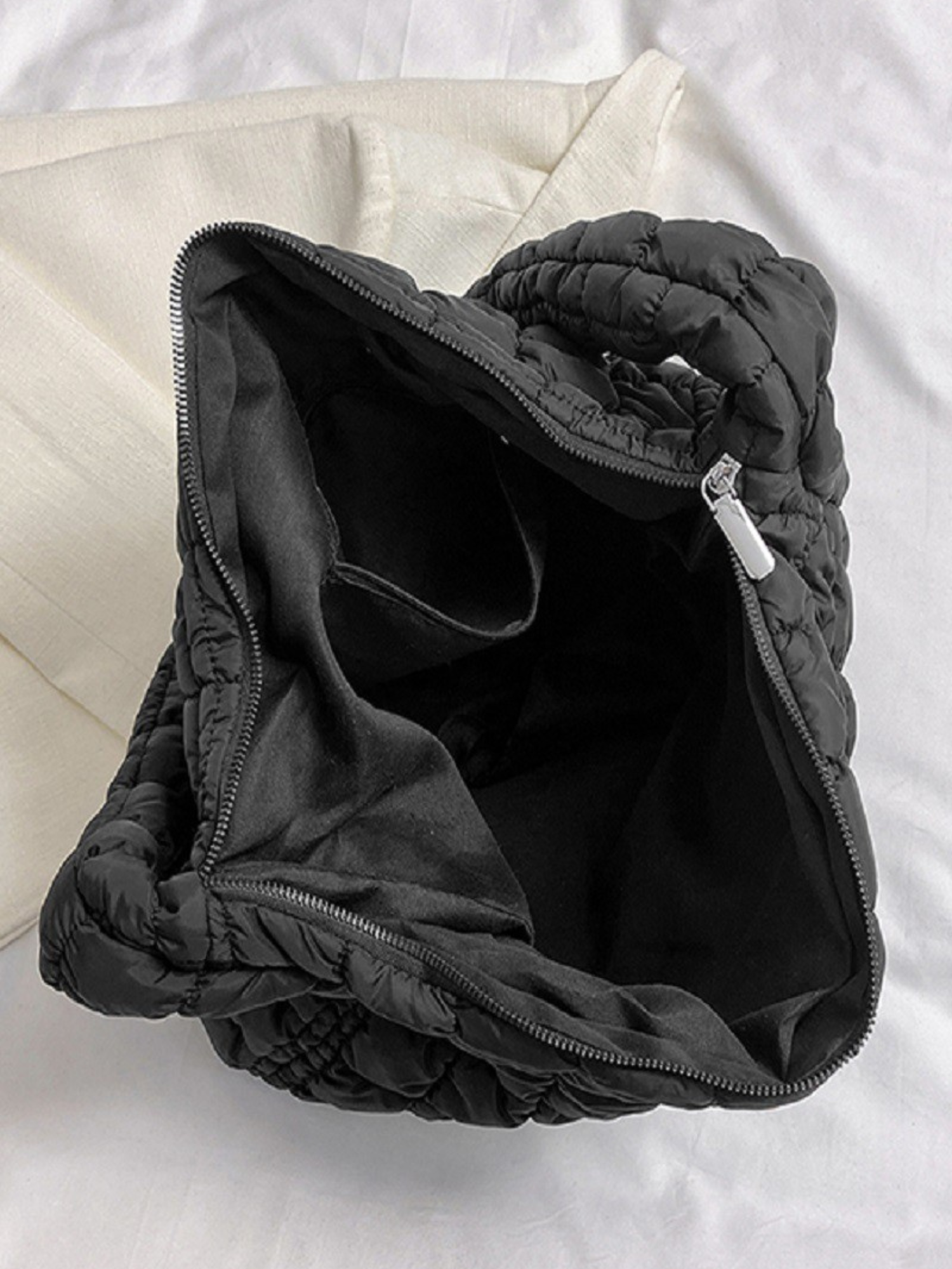 Quilted Puffer Tote - Black - The Collective Rose