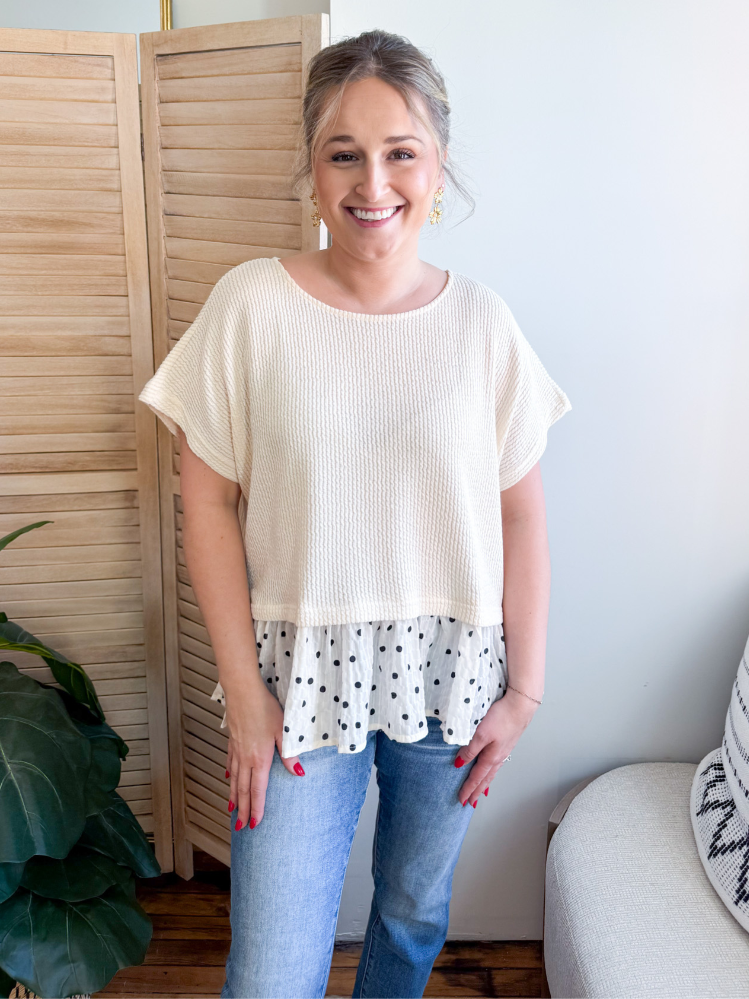 Shannon Polka Dot Hem Knit Top - The Collective Rose