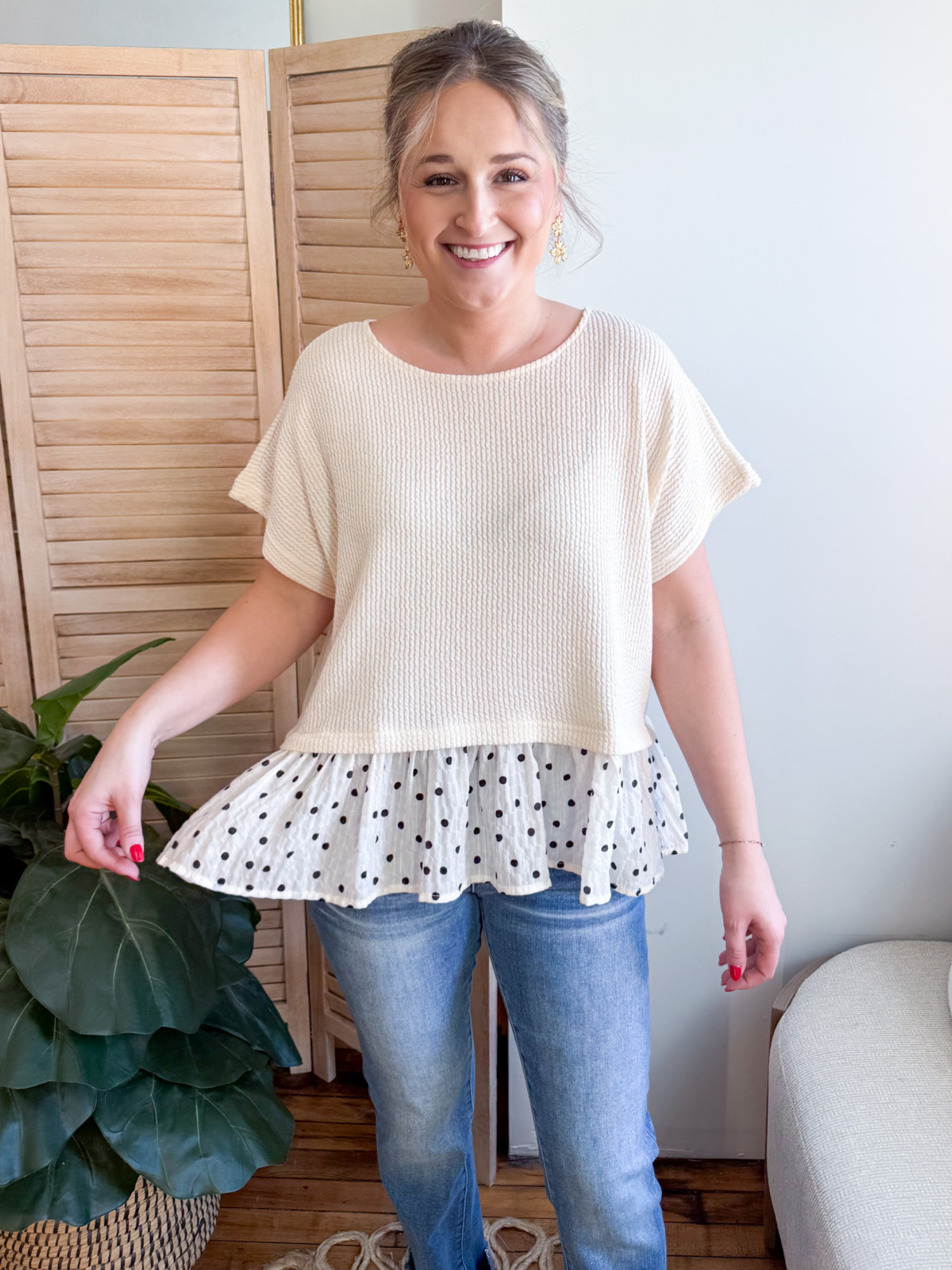 Shannon Polka Dot Hem Knit Top - The Collective Rose