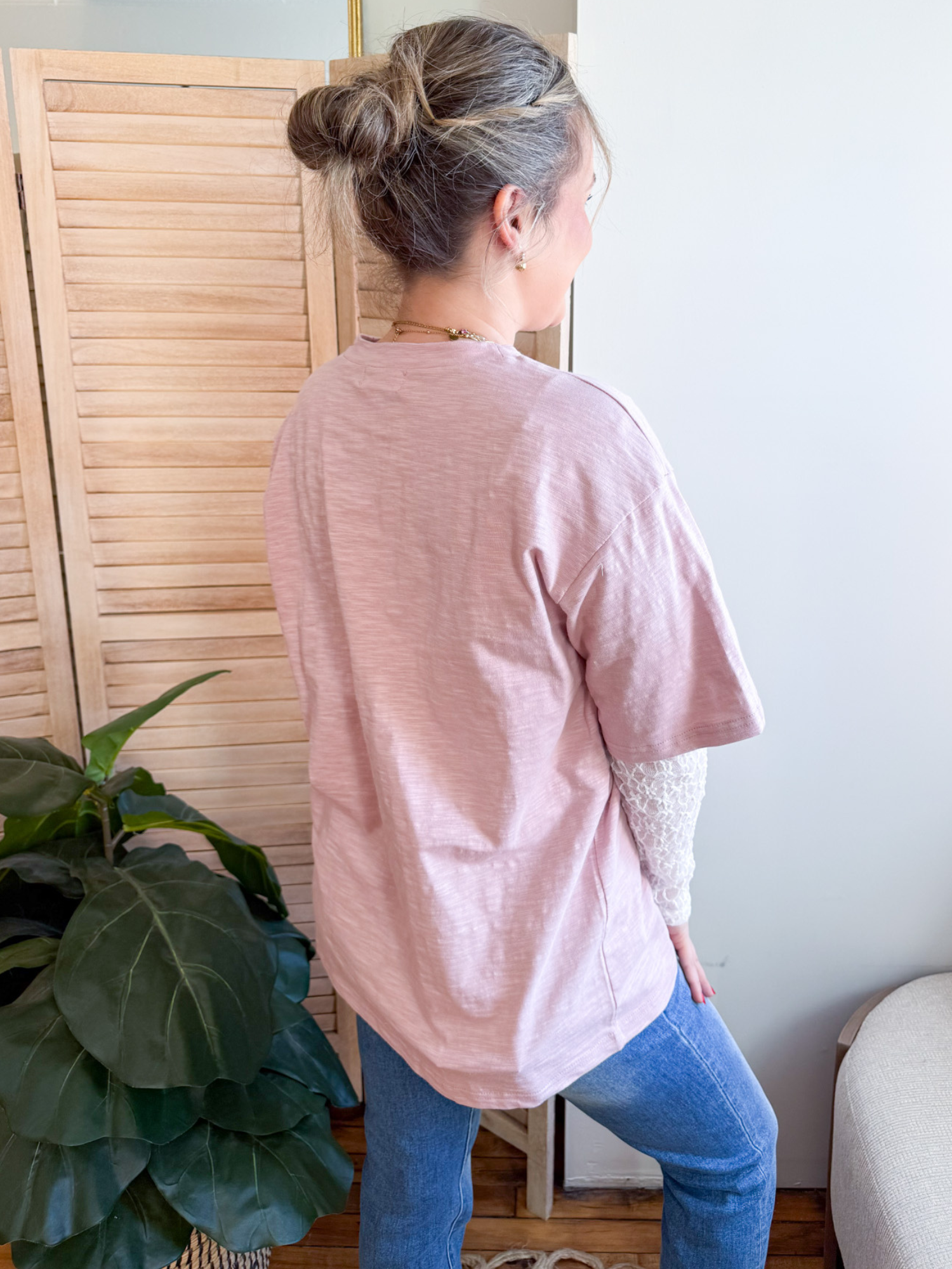 Lili Lace Twofer T-Shirt - Mauve - The Collective Rose