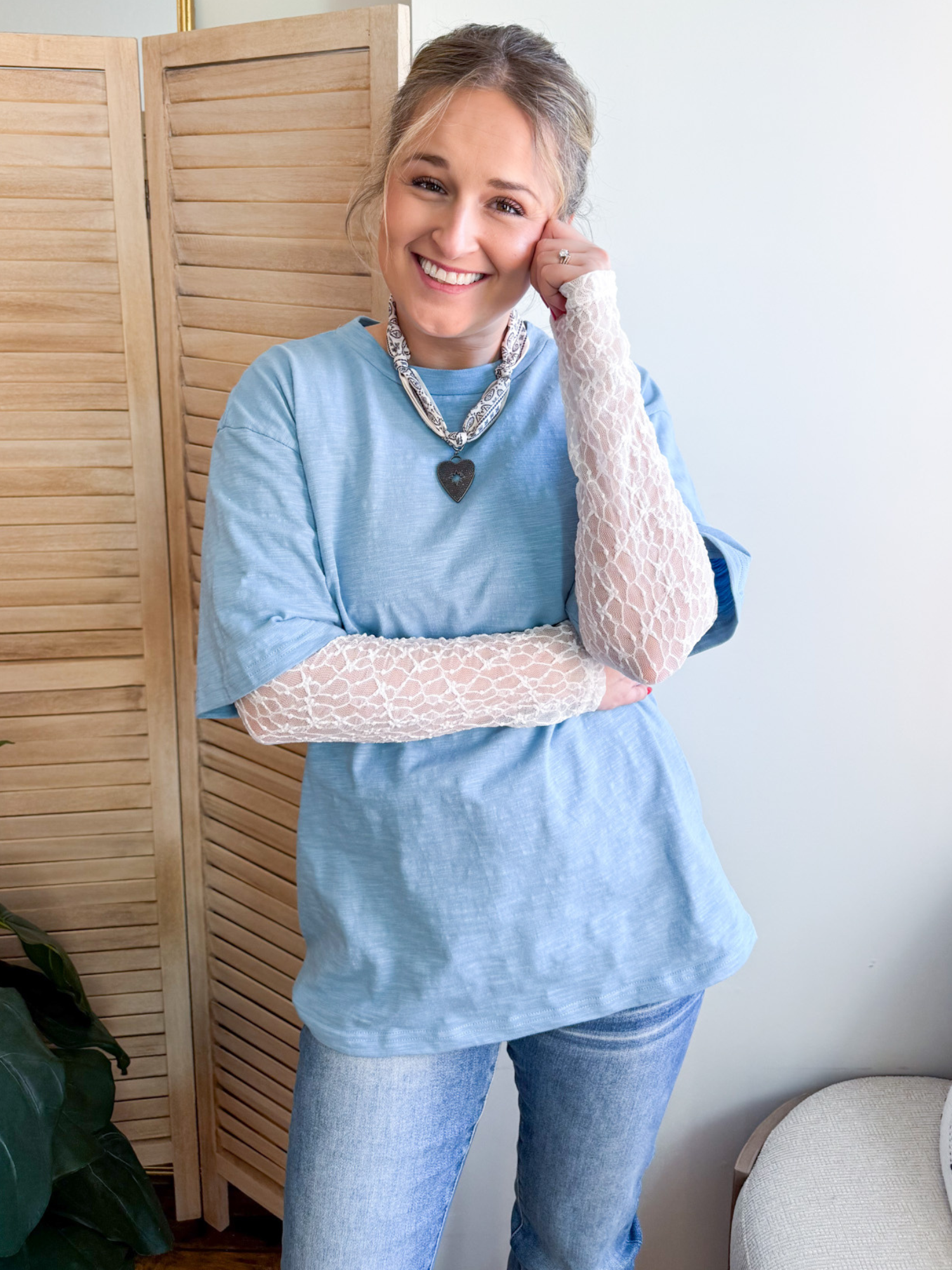 Lili Lace Twofer T-Shirt - Sky Blue - The Collective Rose