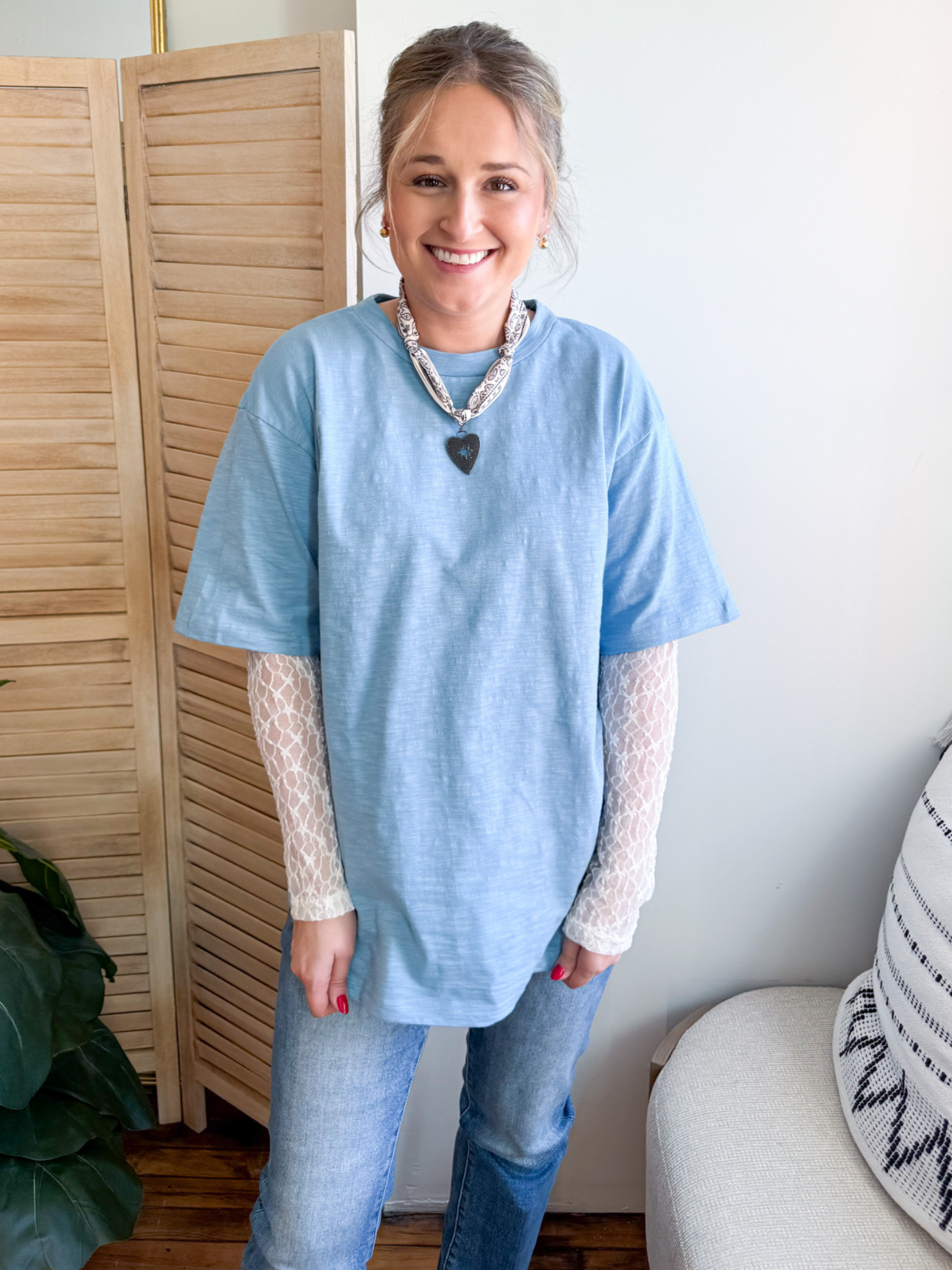 Lili Lace Twofer T-Shirt - Sky Blue - The Collective Rose