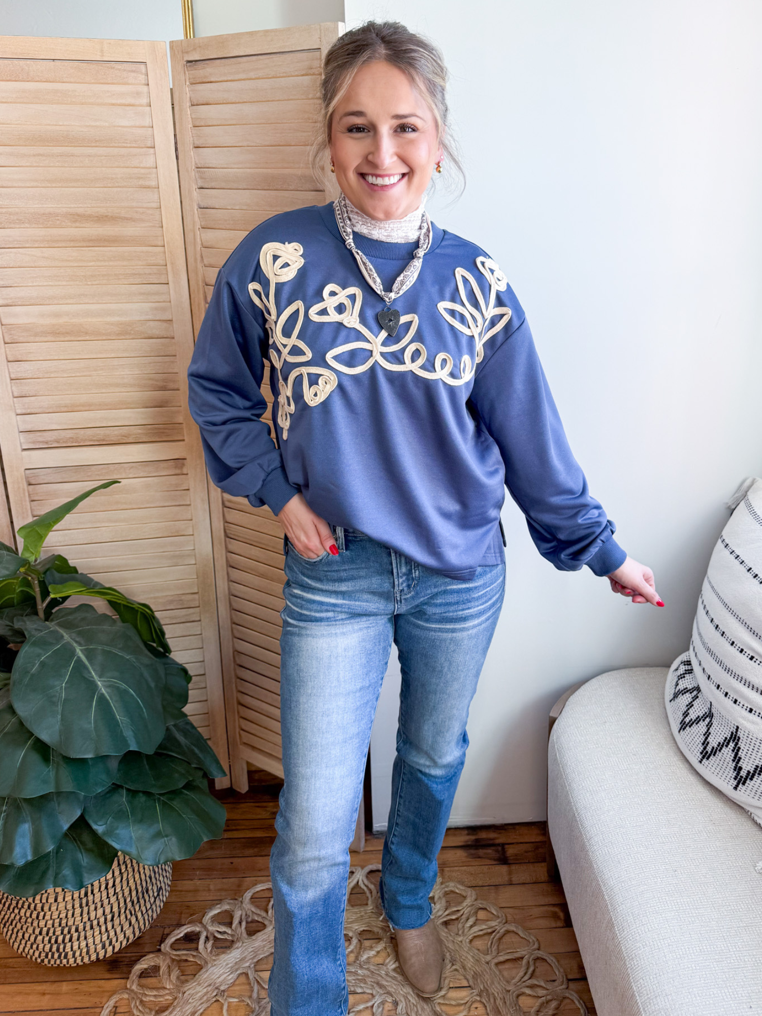 Calista Floral Embroidered Sweatshirt - The Collective Rose