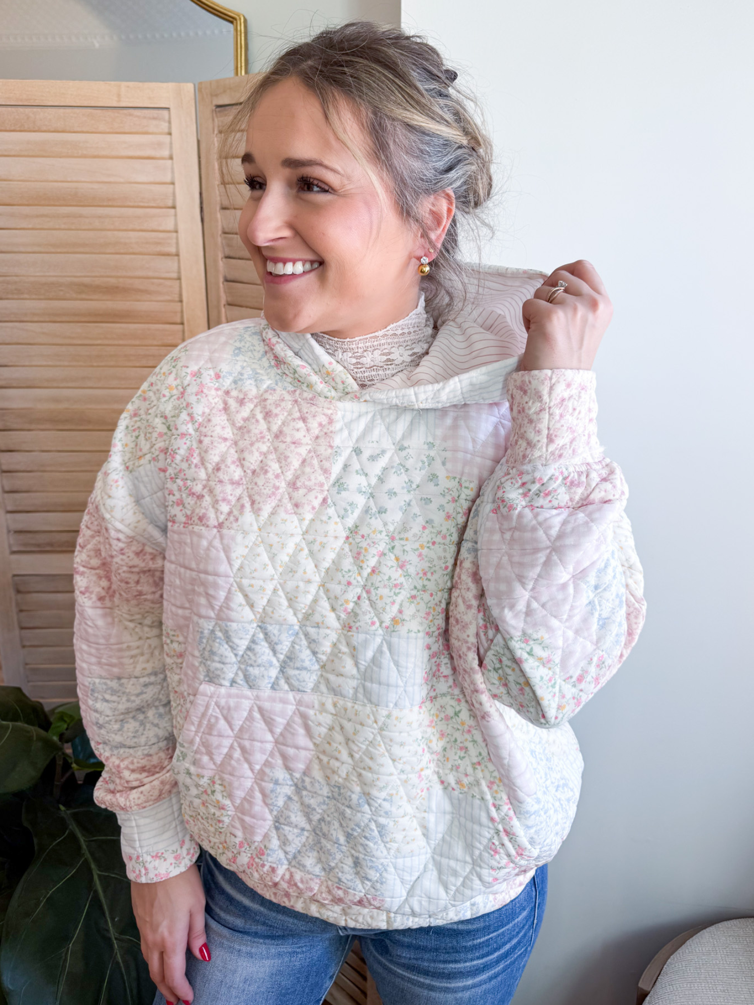 Layla Quilted Floral Hoodie - The Collective Rose