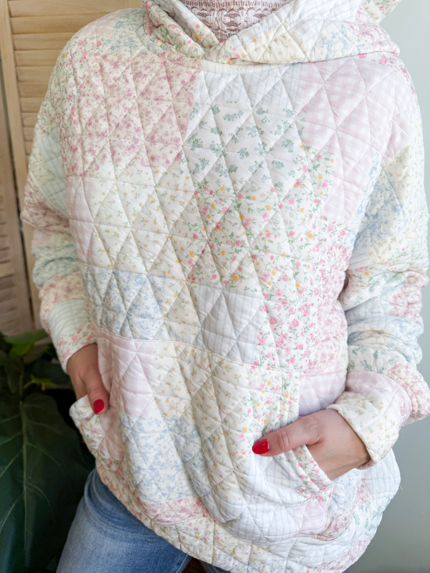 Layla Quilted Floral Hoodie - The Collective Rose