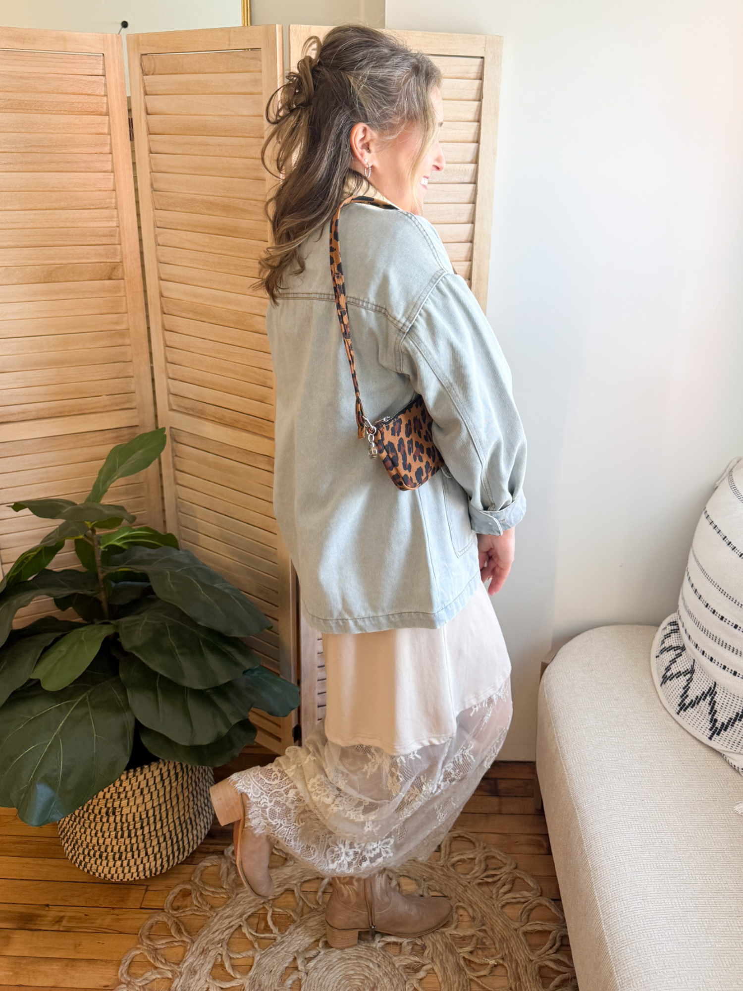 Oversized Contrast Denim Jacket - Light Wash - The Collective Rose