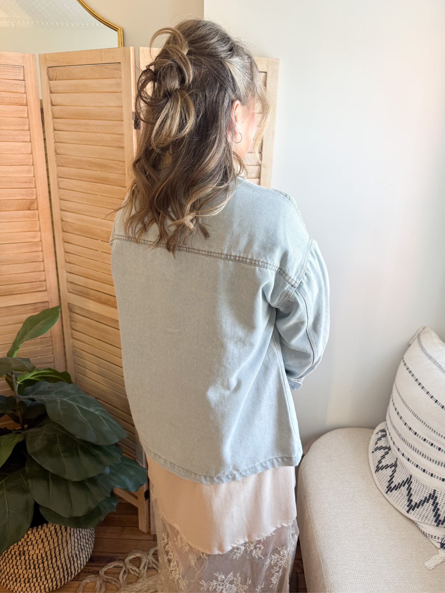 Oversized Contrast Denim Jacket - Light Wash - The Collective Rose