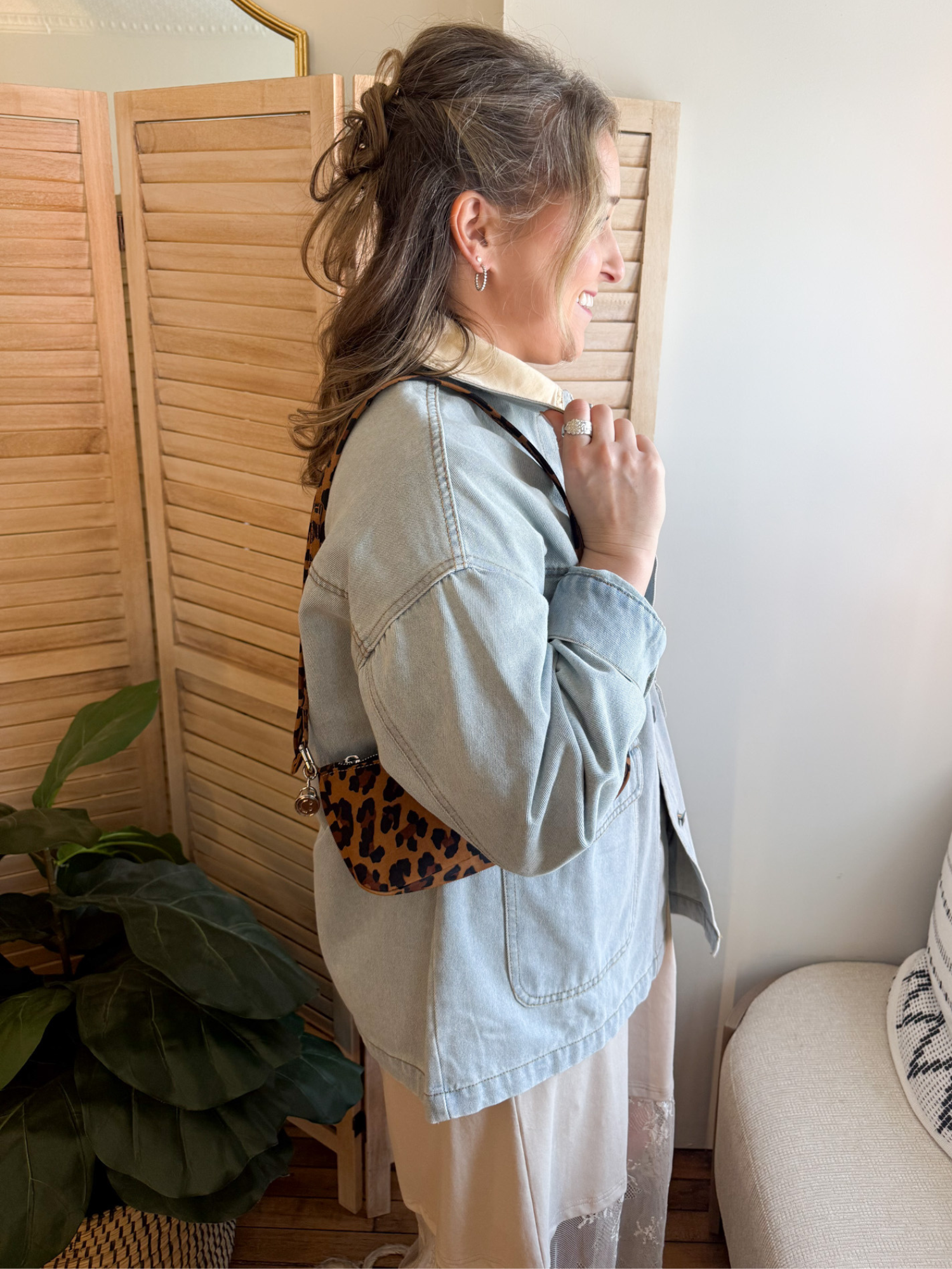 Oversized Contrast Denim Jacket - Light Wash - The Collective Rose