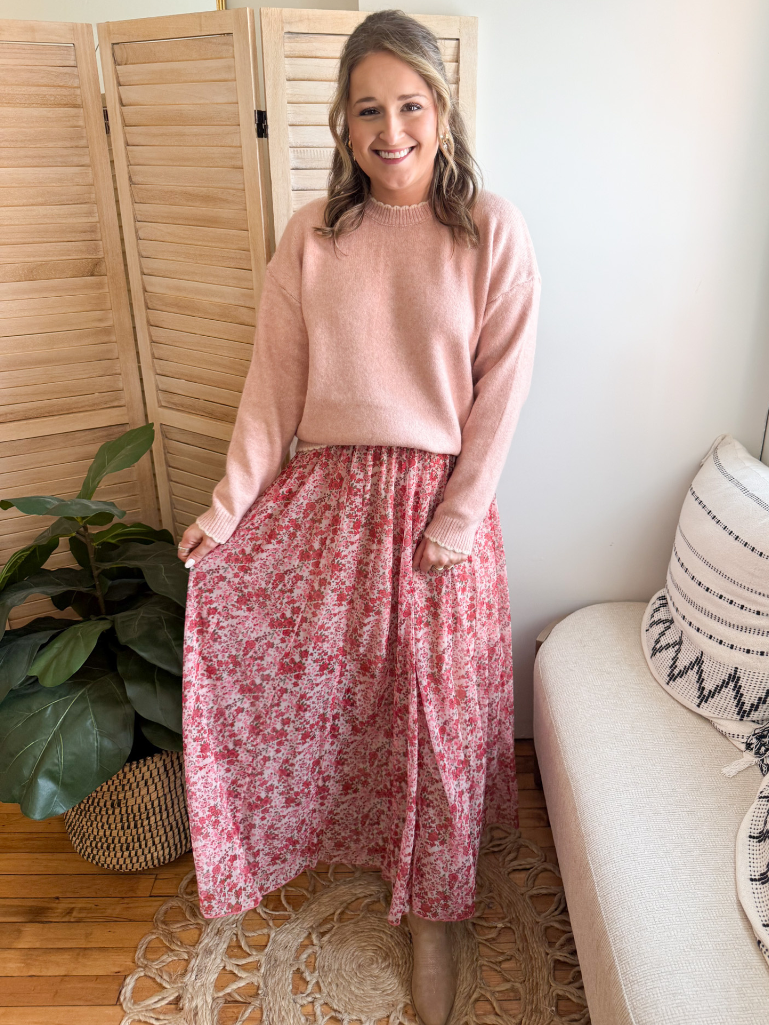 Celina Contrast Trim Scalloped Sweater - The Collective Rose