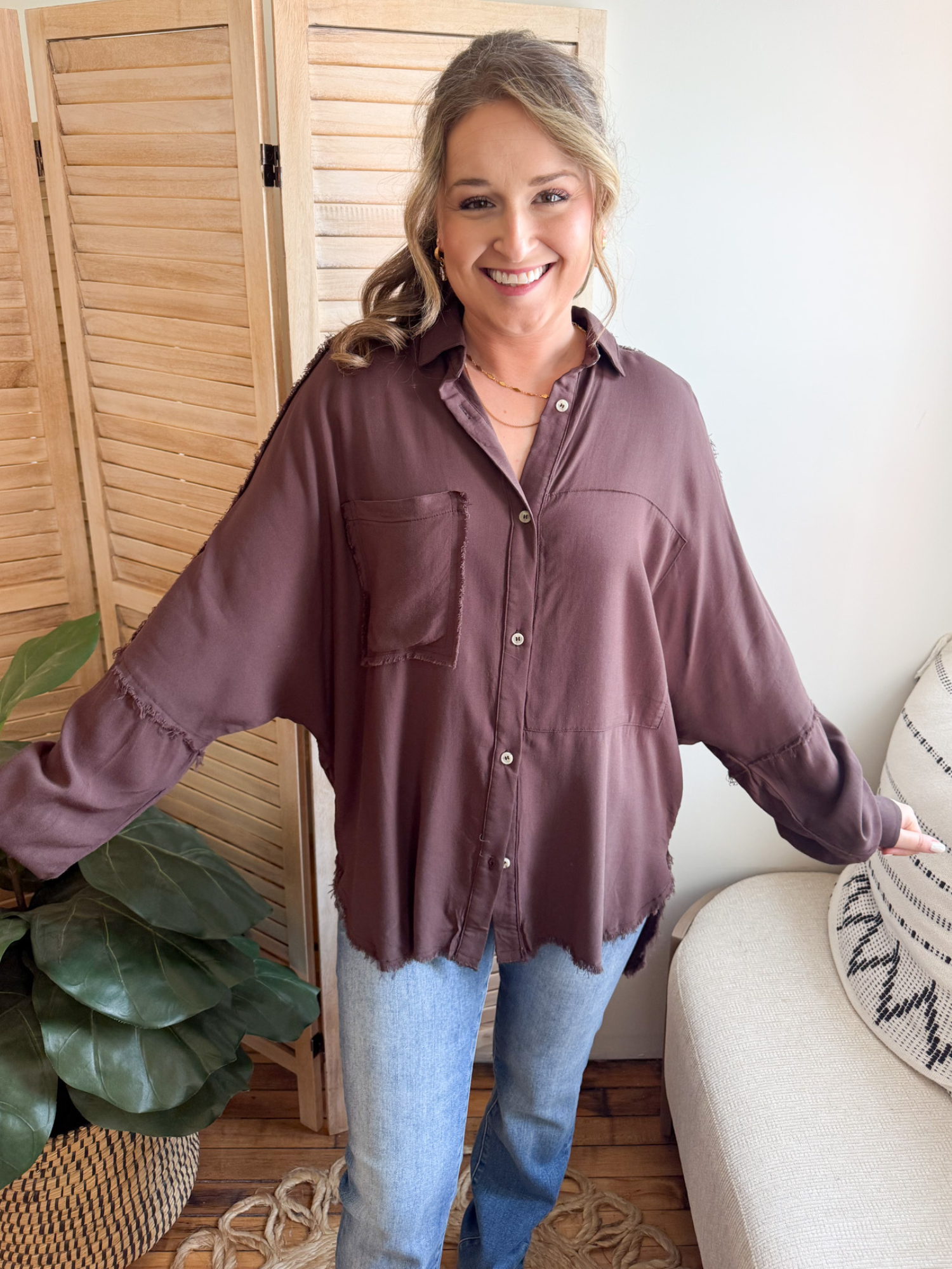 Kennedy Oversized Button Up Shirt - The Collective Rose