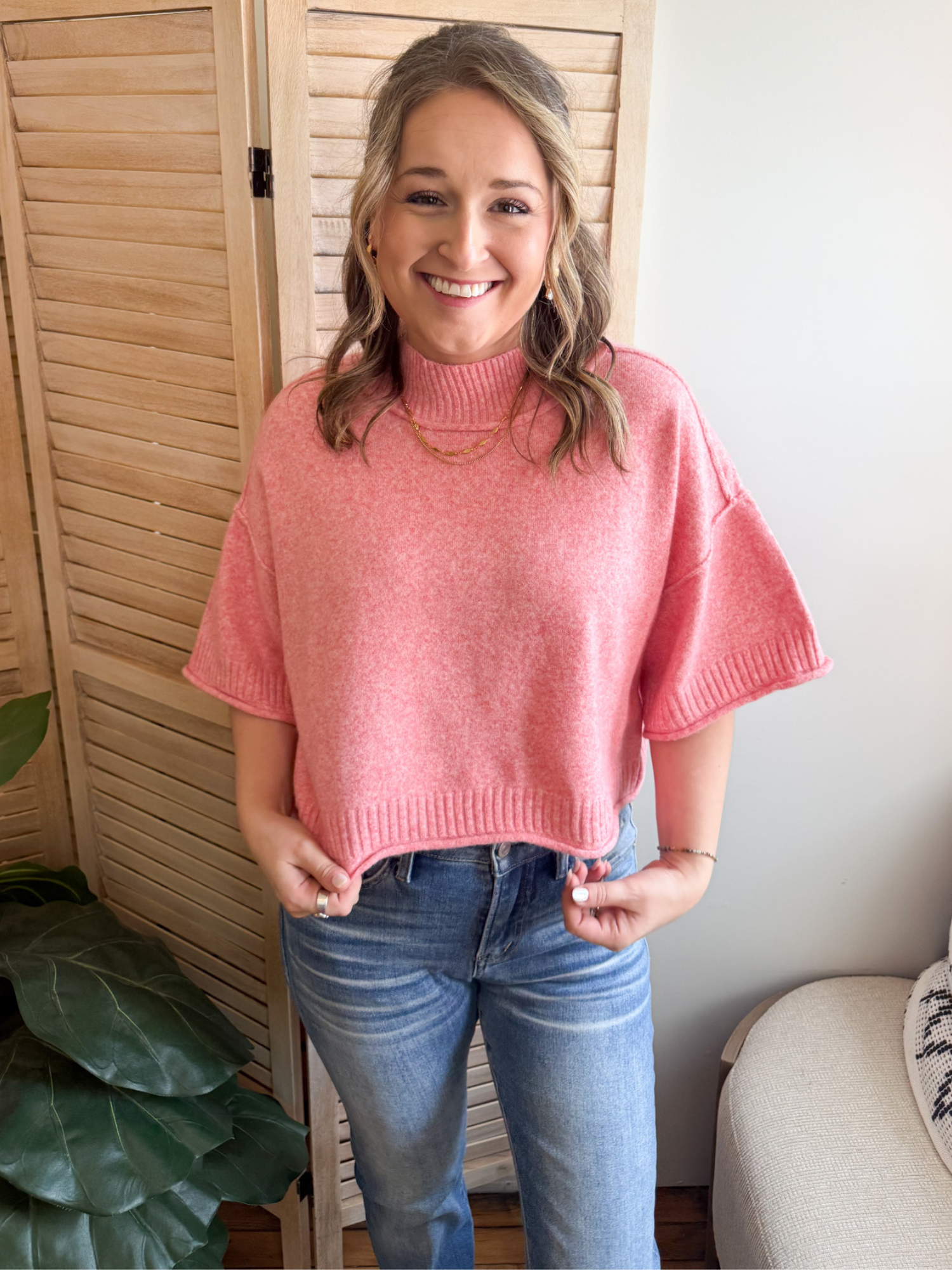 Sophie Mock Neck Short Sleeve Sweater - The Collective Rose