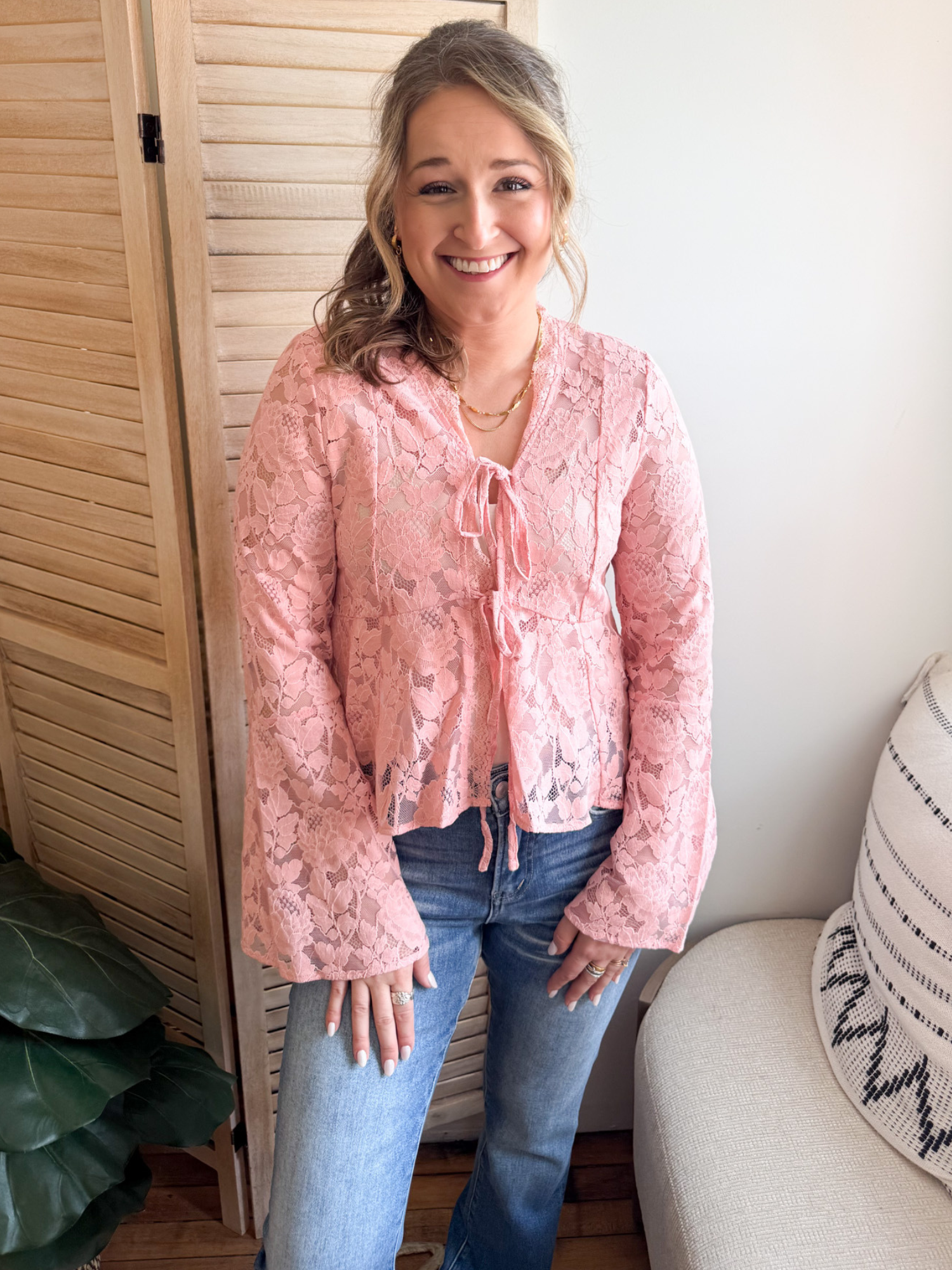 Shelbie Floral Lace Blouse - Pink - The Collective Rose