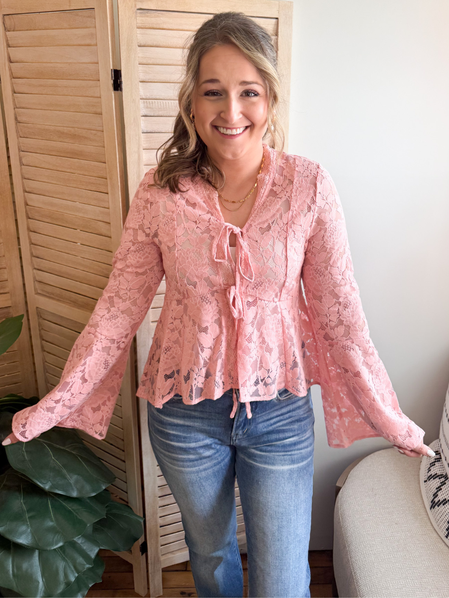 Shelbie Floral Lace Blouse - Pink - The Collective Rose